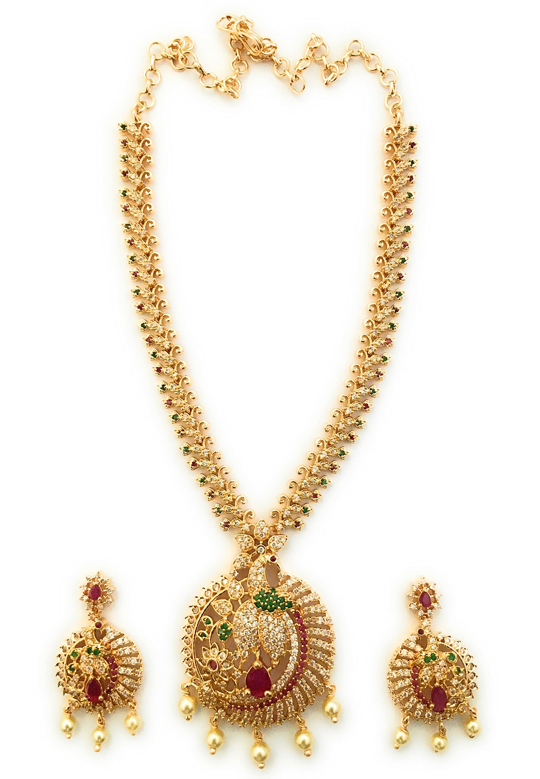 Sasitrends Traditional 1 Gram Micro Gold Plated AD American Diamond Stone Studded Pearl Jewellery Set Necklace With Earrings for Women and Girls (B0BWVSHH1Z) Amazon Price History, Amazon Price Tracker