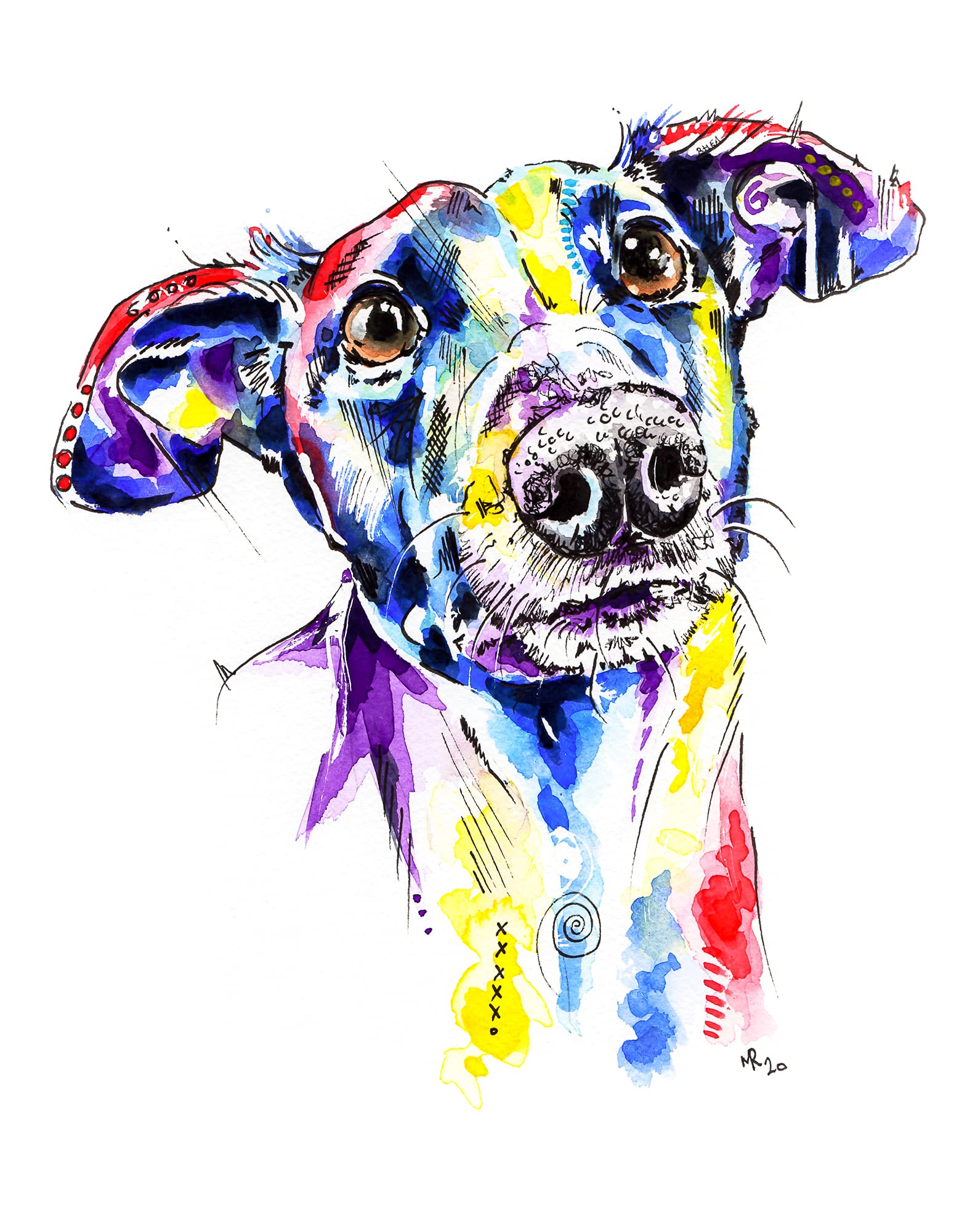 Art By Mike Ramshaw White Greyhound Whippet Lurcher Italian Dog Painting Art Print, Dog Artwork, Wall Art - [A4 Print Only - 8.25 X 11.75"]