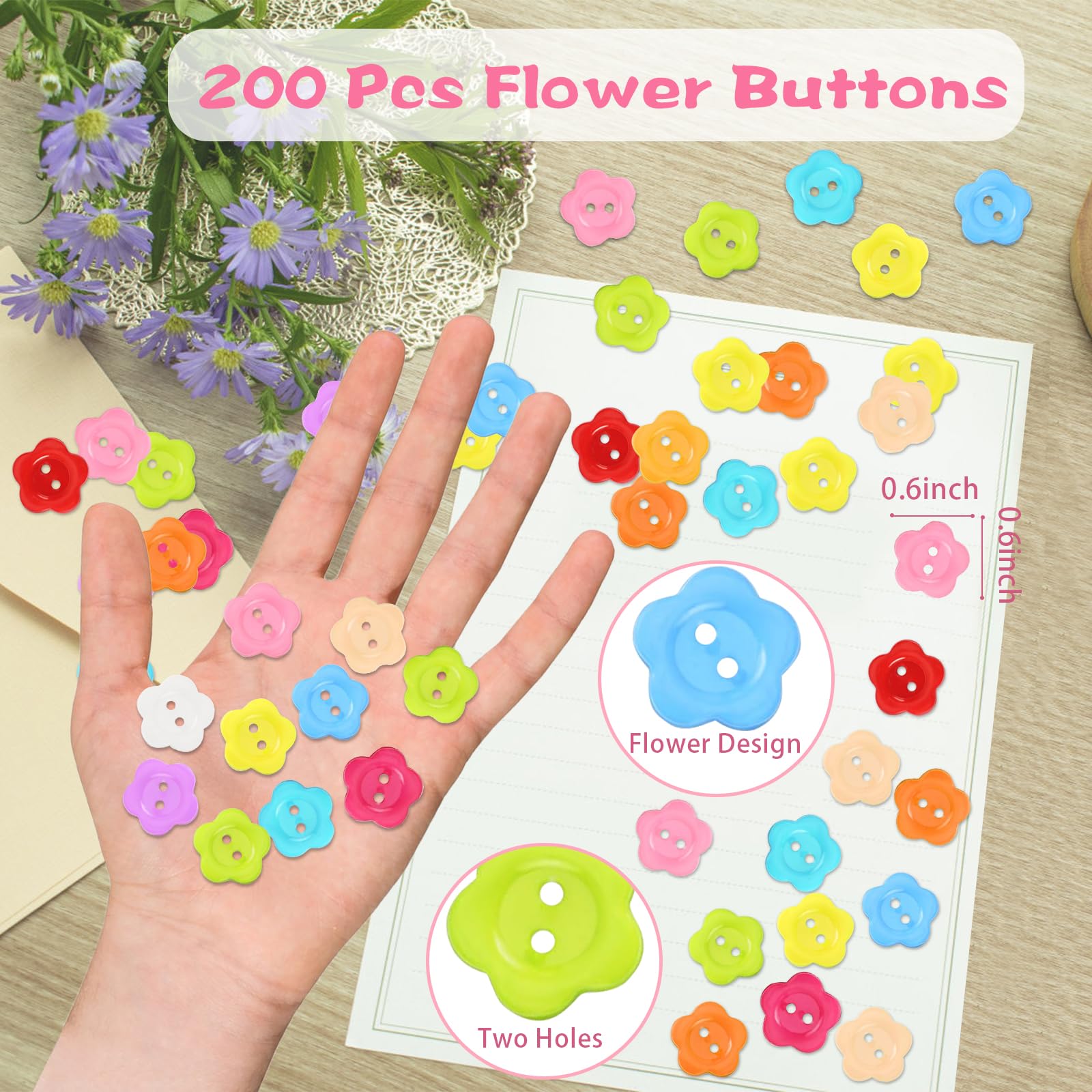 Lot De 300 Boutons Décoratifs En Résine Forme Fleur - 2 Trous, 13.5 Mm, Couleurs Assorties | Pour Couture, Travaux Manuels, Vêtements, DIY