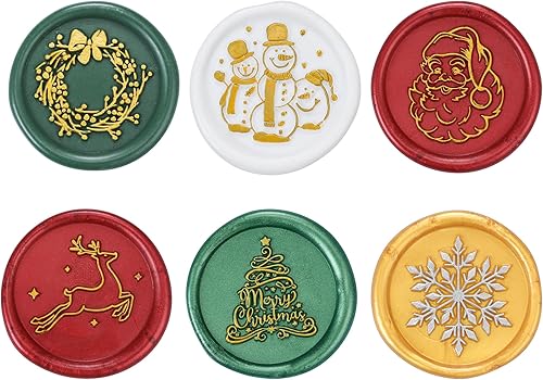 Miniatura 3 de Yoption Kit de caja de regalo de sello de cera de Navidad, 6 cabezales de sello de cera de sellado de Navidad con 1 juego de empuñadura de madera,