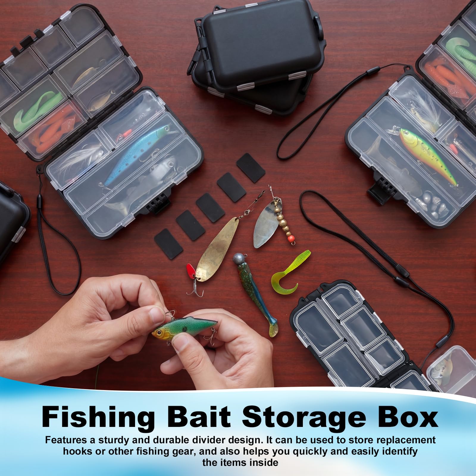 Paquete de 10 cajas pequeñas de aparejos organizadores para pesca, mini caja de aparejos de bolsillo portátil de doble cara para anzuelos, cebos, cebos giratorios, jigs, cajas de