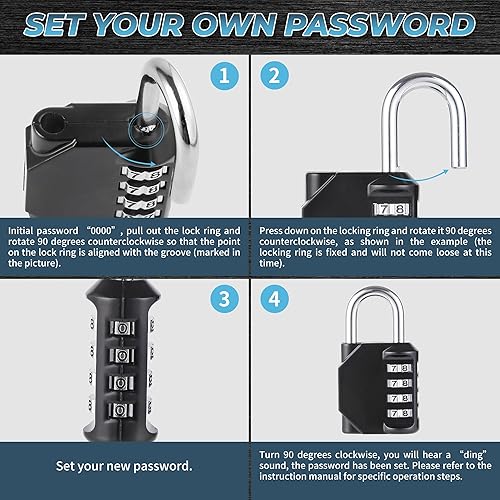 Miniatura 4 de Candado de combinación, cerradura de 4 dígitos, cerradura de casillero reiniciable, resistente, impermeable, uso en interiores y exteriores, para