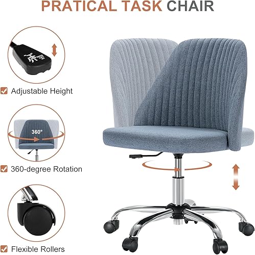 Miniatura 4 de DUMOS Silla de oficina, cómoda silla de escritorio giratoria con ruedas, asiento ancho, sin brazos, altura ajustable, sillas de computadora para el