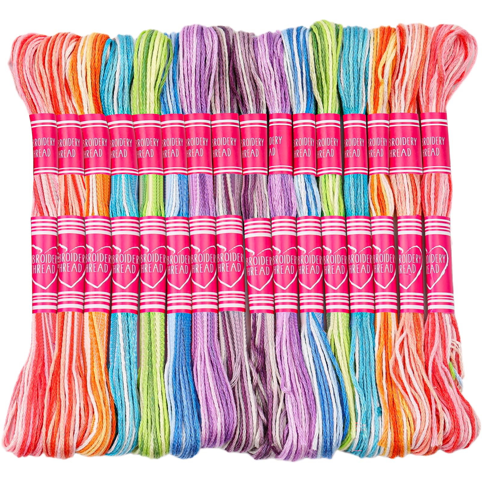 16 Skeins Colorful Series Embroidery Floss, 8m Cotton Cross Stitch Thread, Friendship Bracelet String Including Plastic Floss Bobbins, for DIY Making, Embroidery Crafts
