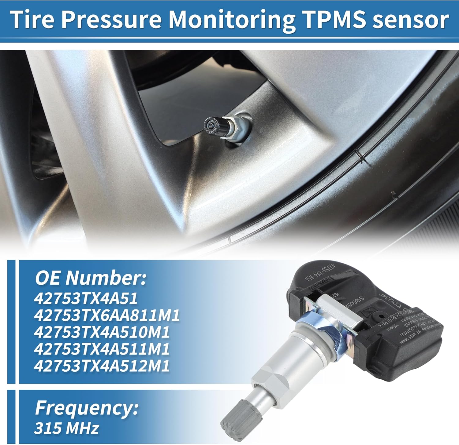 4PCS TPMS Sensor 315MHz Tire Pressure Monitoring Sensor for Acura MDX 14-15 for Acura RDX 2013-2015 for Acura RLX 2016-2020 No.42753TX4A51