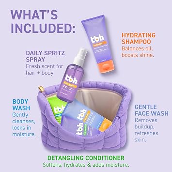 TBH Kids Glow & Go Gift Set | Tween Hair, Body & Skincare Kit for Girls and Boys | 5 Clean Mini Essentials in Travel Zip Pouch Perfect Self-Care Gift for Kids