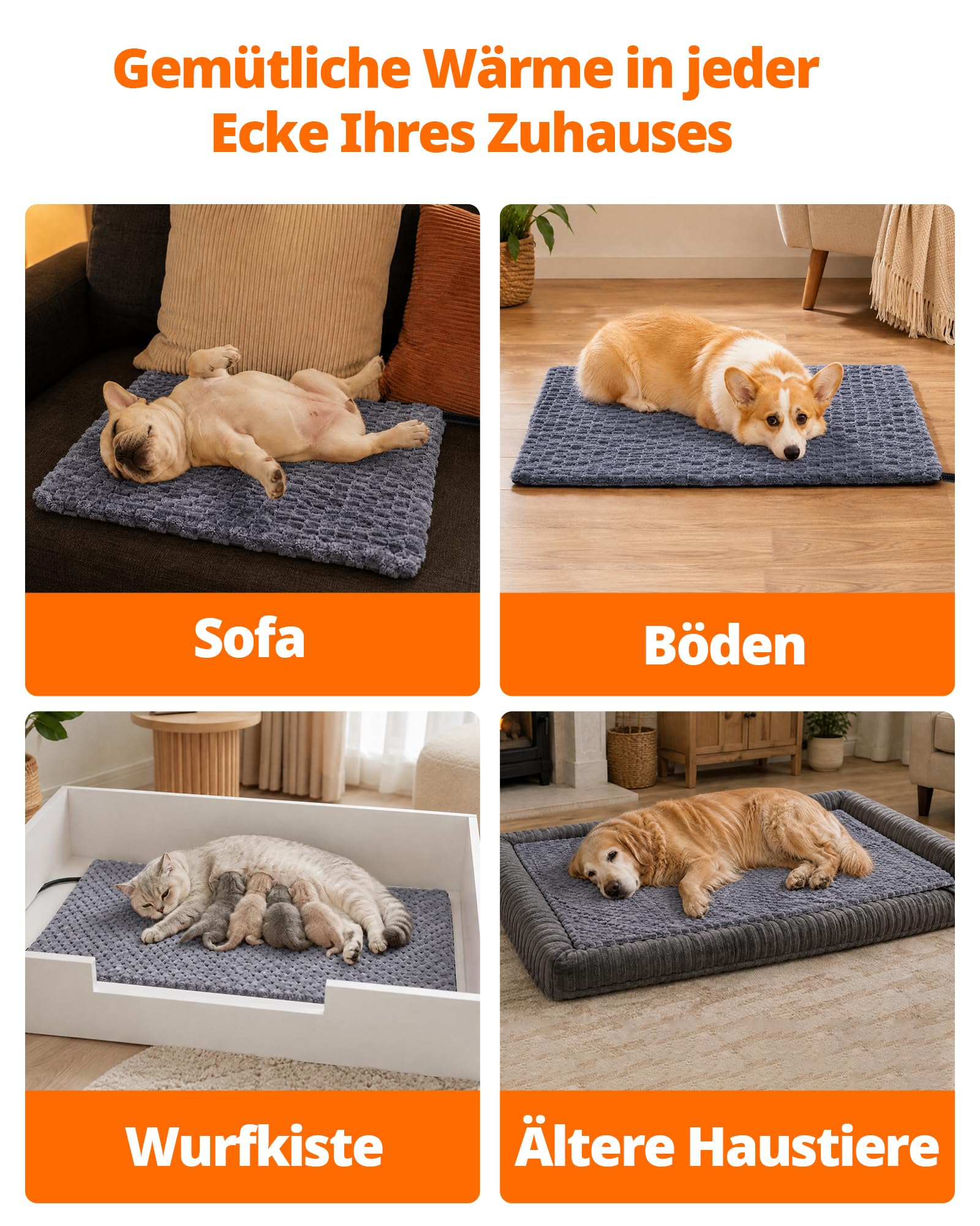 Toozey Heizmatte Katze Hund, Heizdecke, 6 Heizstufen und 6 Timer, 70x50 cm