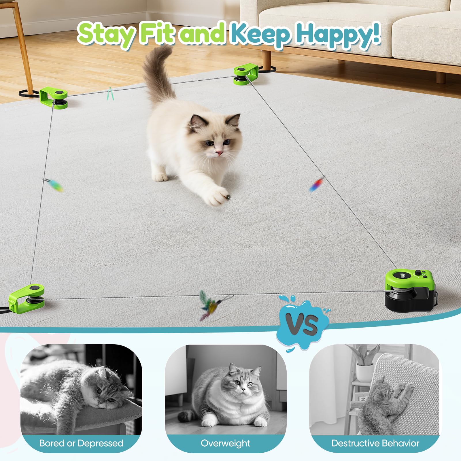 Juguete Interactivo para Gatos para Interior, Cinta de Correr para Gatos, Juguete Simulado Automático/Control Remoto de Caza de Gatos, Juguete Energizante para Mascotas (Verde)