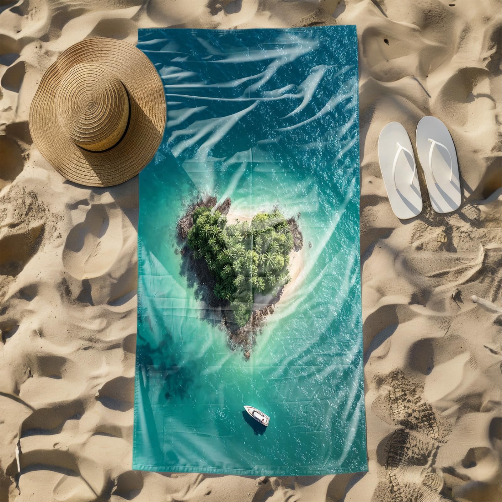 Telo Mare Microfibra Grande 200X200 Isole, Barche Telo da Mare Matrimoniale Xxl,Ad Asciugatura Rapida, Telo Bagno Senza Sabbia,Spiaggia, Campeggio, Escursionismo, Picnic