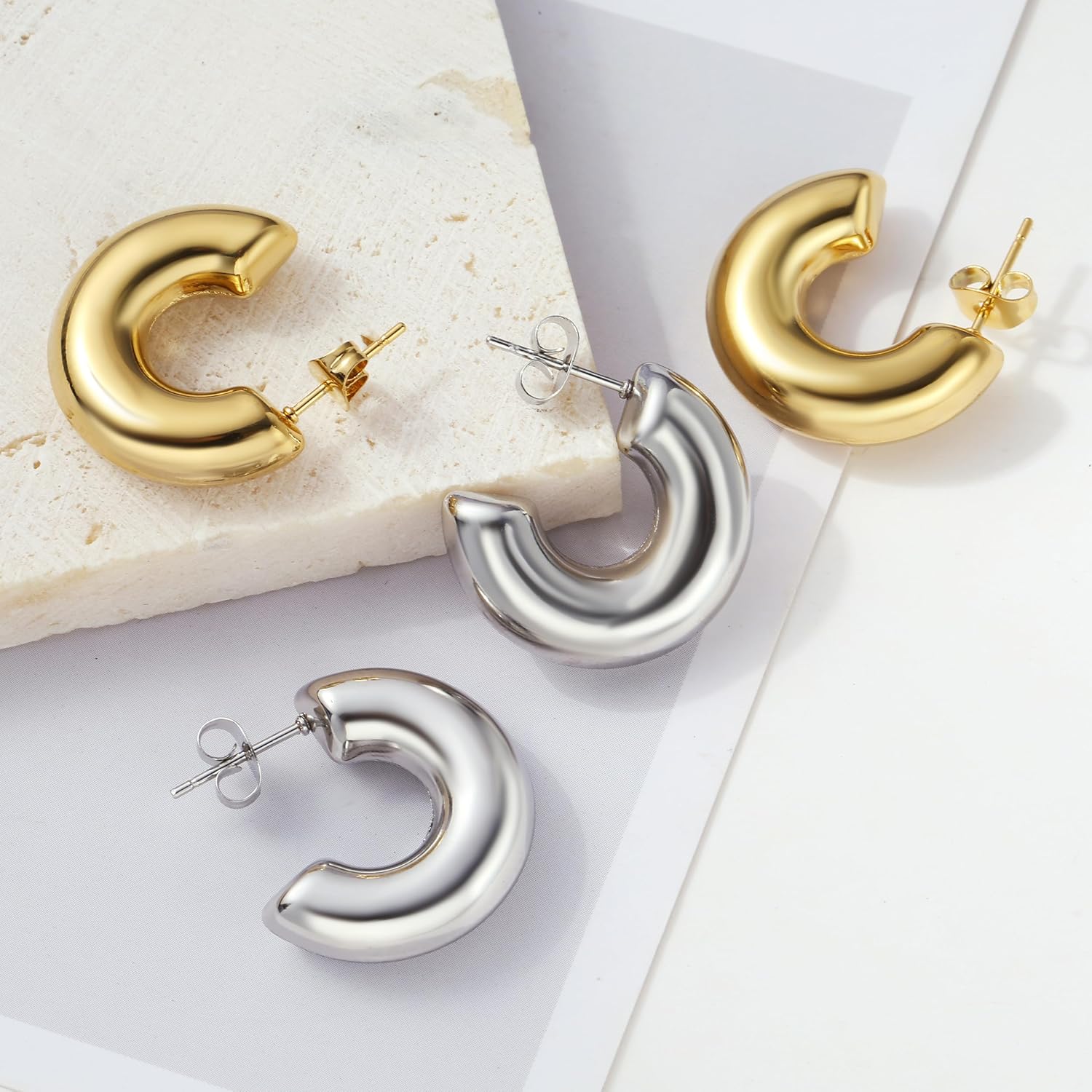 18K Gold Plated Chunky Multi Hoop Earrings for Women Hypoallergenic Trendy Triple Split Open Loop Huggie Earrings Lightweight Gold Hoops Ear Studs Jewelry - Image 6