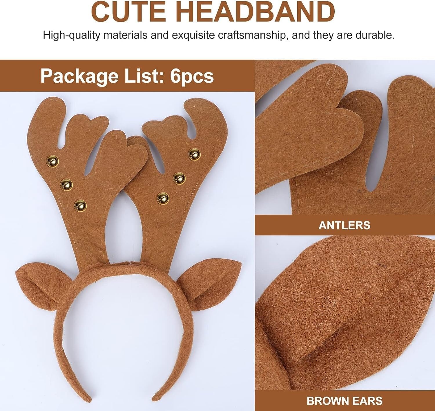 PartyToko Reindeer Antlers Headband fur Reindeer Headband Cute red and Cream Deer Ear Hairband Head Accessories for Women for Christmas Halloween Headpiece 1 Pc 1