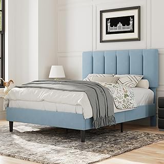 VECELO Queen Bed Frame with Upholstered Headboard, Heavy-Duty Platform B...