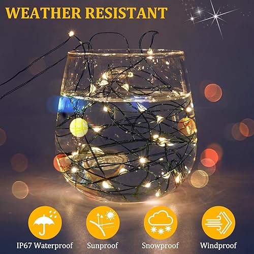 Miniatura 4 de Miniluces de hadas parpadeantes con pilas, 1 paquete de 200 luces LED de 33 pies, cable verde oscuro, luciérnaga estrellada, luces LED blancas