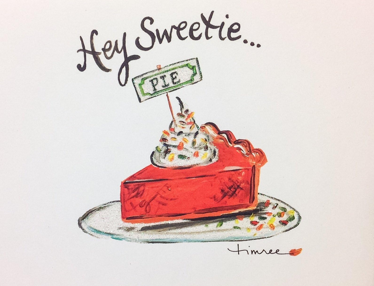 (6 Count) Hey Sweetie Pie Glitter Embellished Blank Note Cards - Orange Envelopes