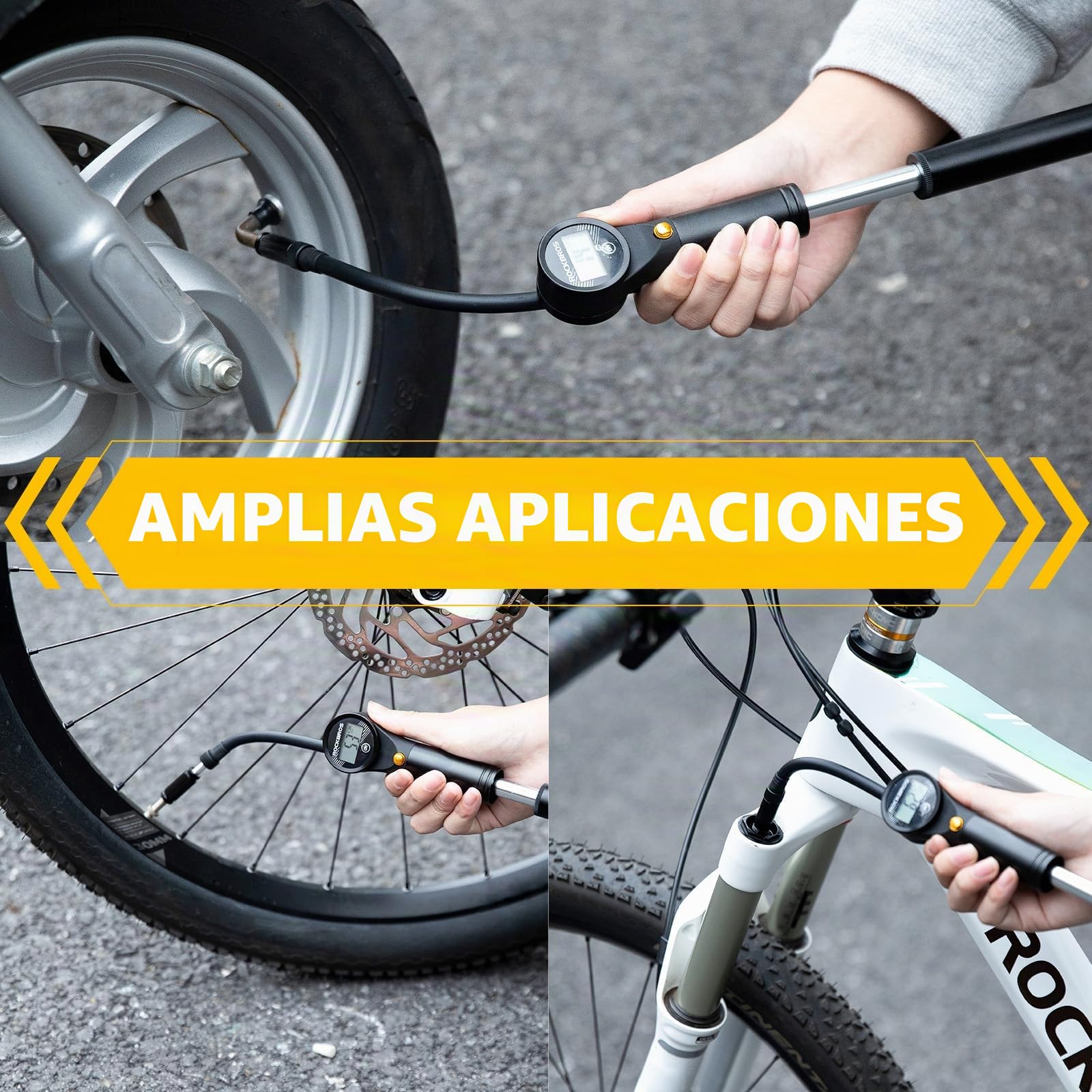 ROCKBROS Bomba de Aire Bicicleta Inflador Bicicletas 320PSI Adaptador Válvulas Presta y Schrader Mini Bomba para Bicicleta con Manómetro Electrónico para MTB BMX Bicicleta Carretera