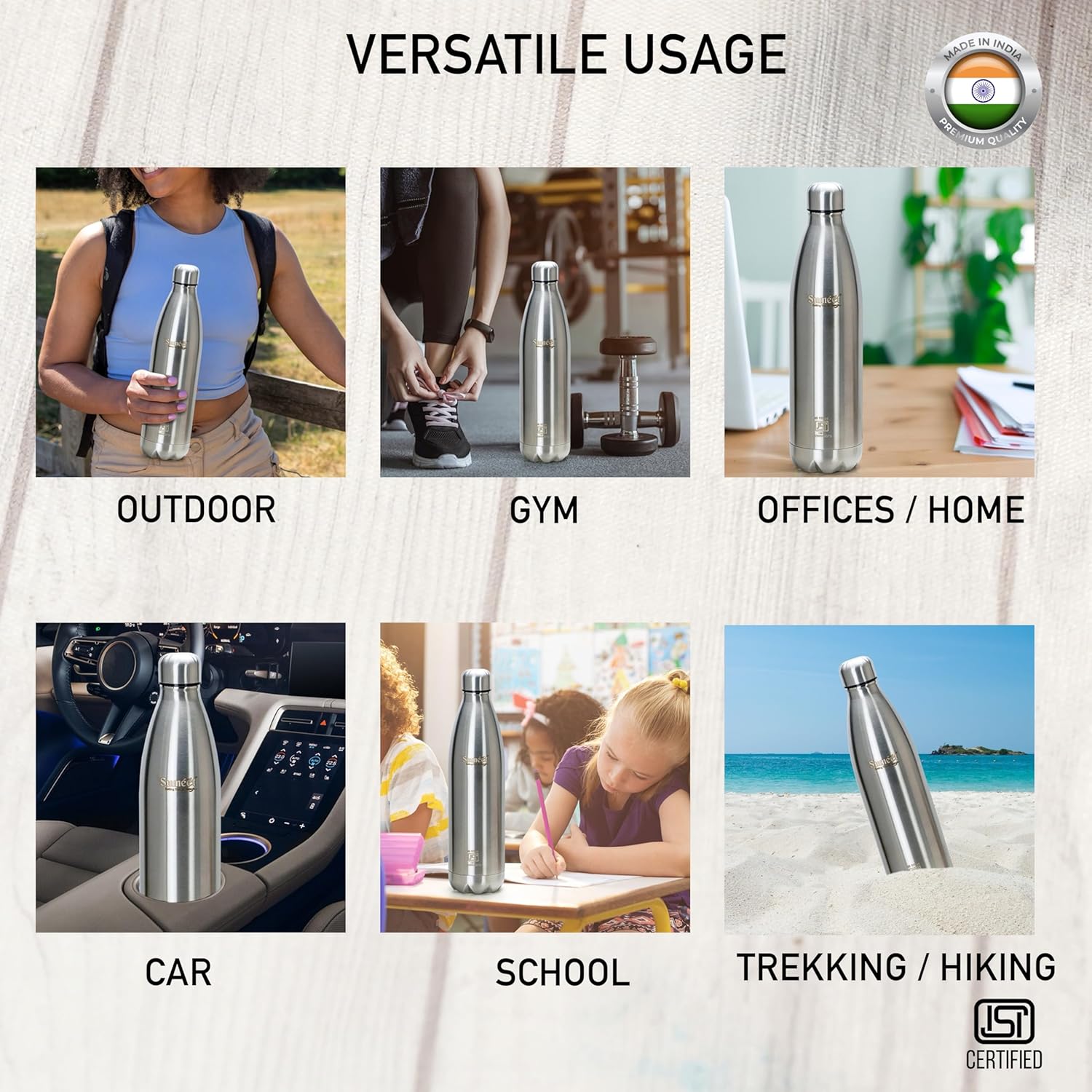 Sumeet Stainless Steel Double Walled Vacuum Flask/Water Bottle, 24 Hours Hot and Cold, 1000 ml, Silver