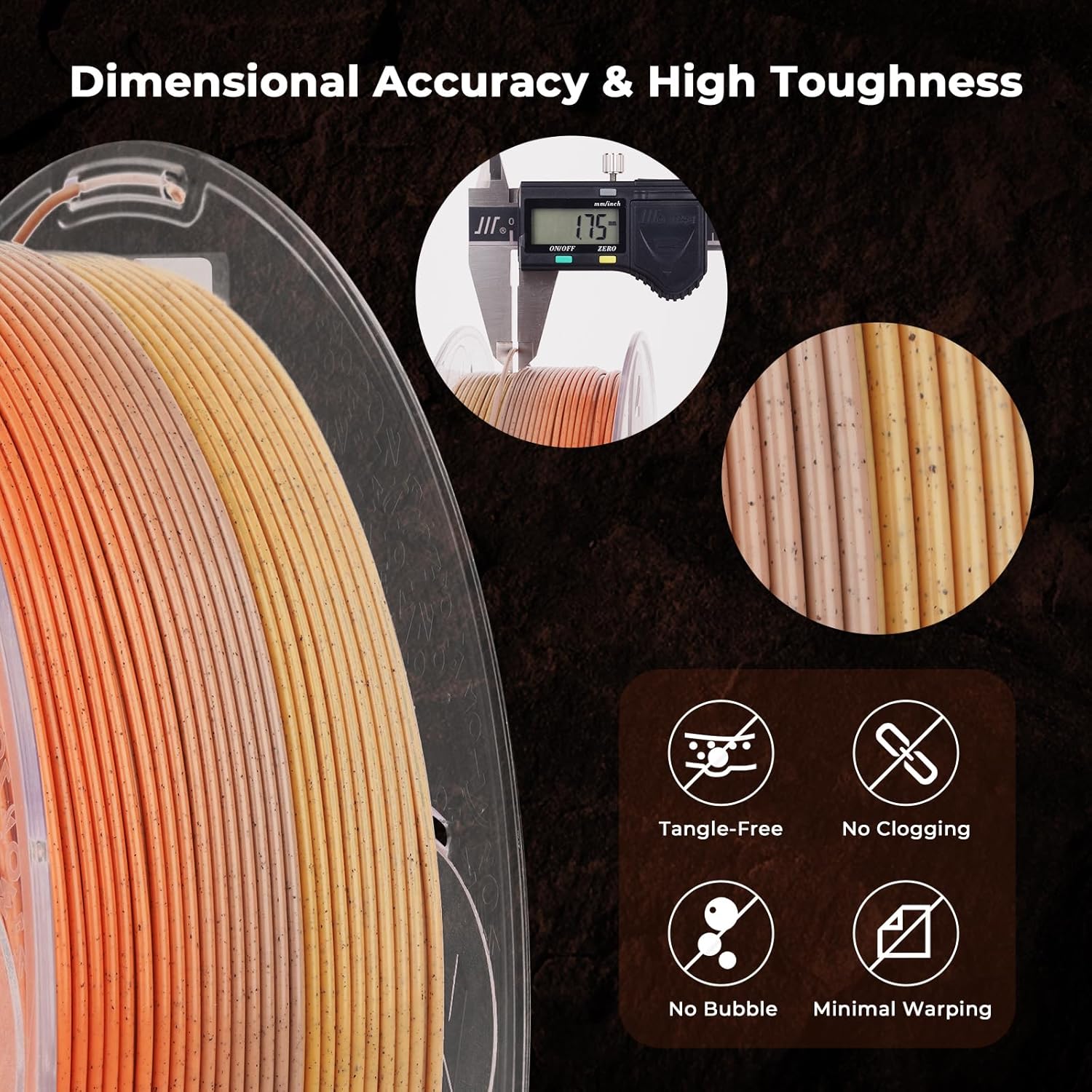 AMOLEN Rock PLA Filament 1.75mm,Rainbow Marble PLA 3D Printing Filament, 1kg Spool (2.2lbs), Dimensional Accuracy +/- 0.02 mm, Fit Most FDM Printer (Yellow Feldspar Rock)