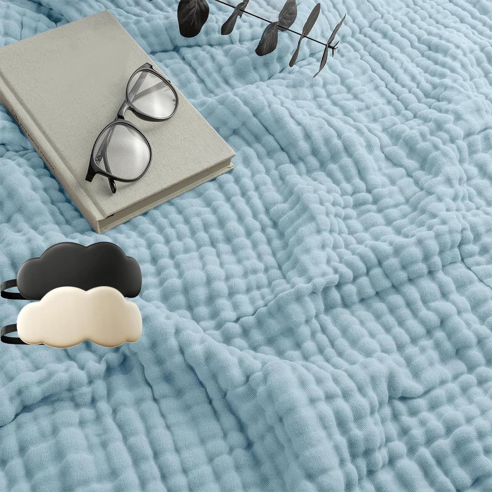 Muslin Blanket King Size, Cotton Muslin Throw Blanket for Adult, Lightweight Summer Blanket, Soft Breathable Sofa and Bedspread for Bed Couch Sofa (Sky Blue, 230 * 280cm)