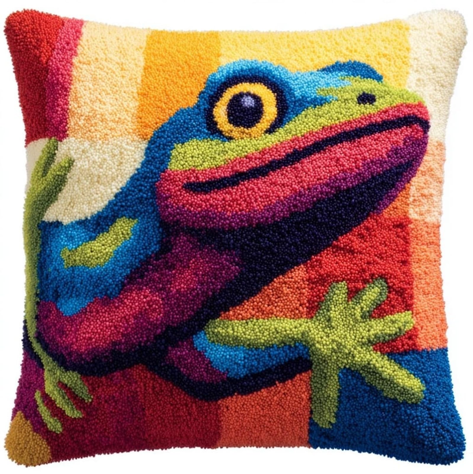 AxiangziK Latch Hook Pillow Kit for Beginners,Cartoon Lizard 43x43cm DIY Cushion Cover Making Kit,Complete Craft Set for Home Sofa Bedroom Decor Gifts