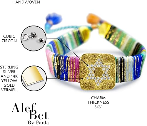 Miniatura 32 de Alef Bet by Paula Macrame Friendship Bracelet in Shades of Blue with Gold-plated Jewish Star of David Charm
