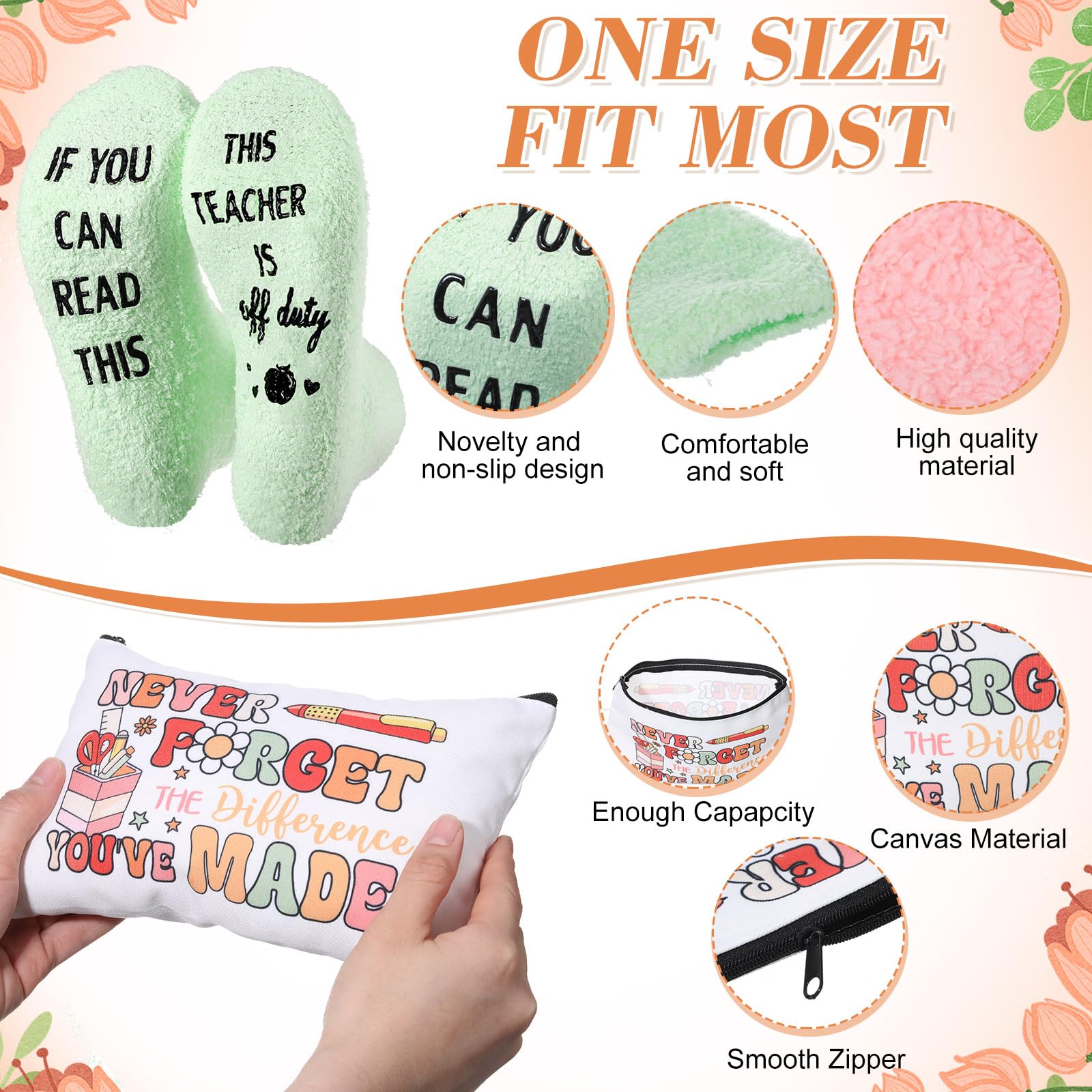 Fulmoon 40 Pcs End of Year Teacher Gifts Bulk Socks Makeup Bags Keychains Motivational Notebooks Ballpoints for Women Teacher Graduation Gifts