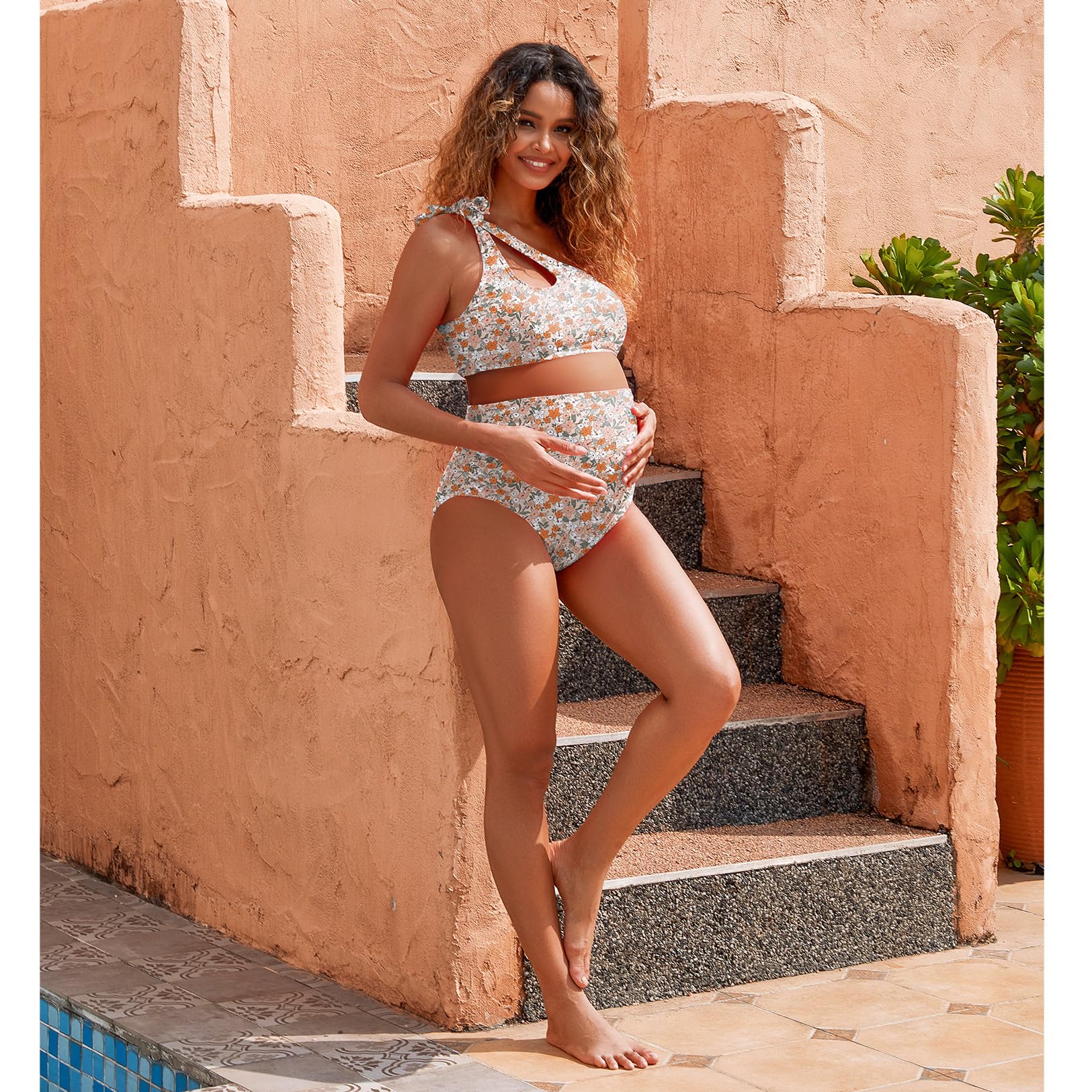 DEBELLY Umstands-Badeanzug mit Ausschnitt, einschultrig, Bikini-Set, 2-teilig, mit verstellbarem Band und hoher Taille