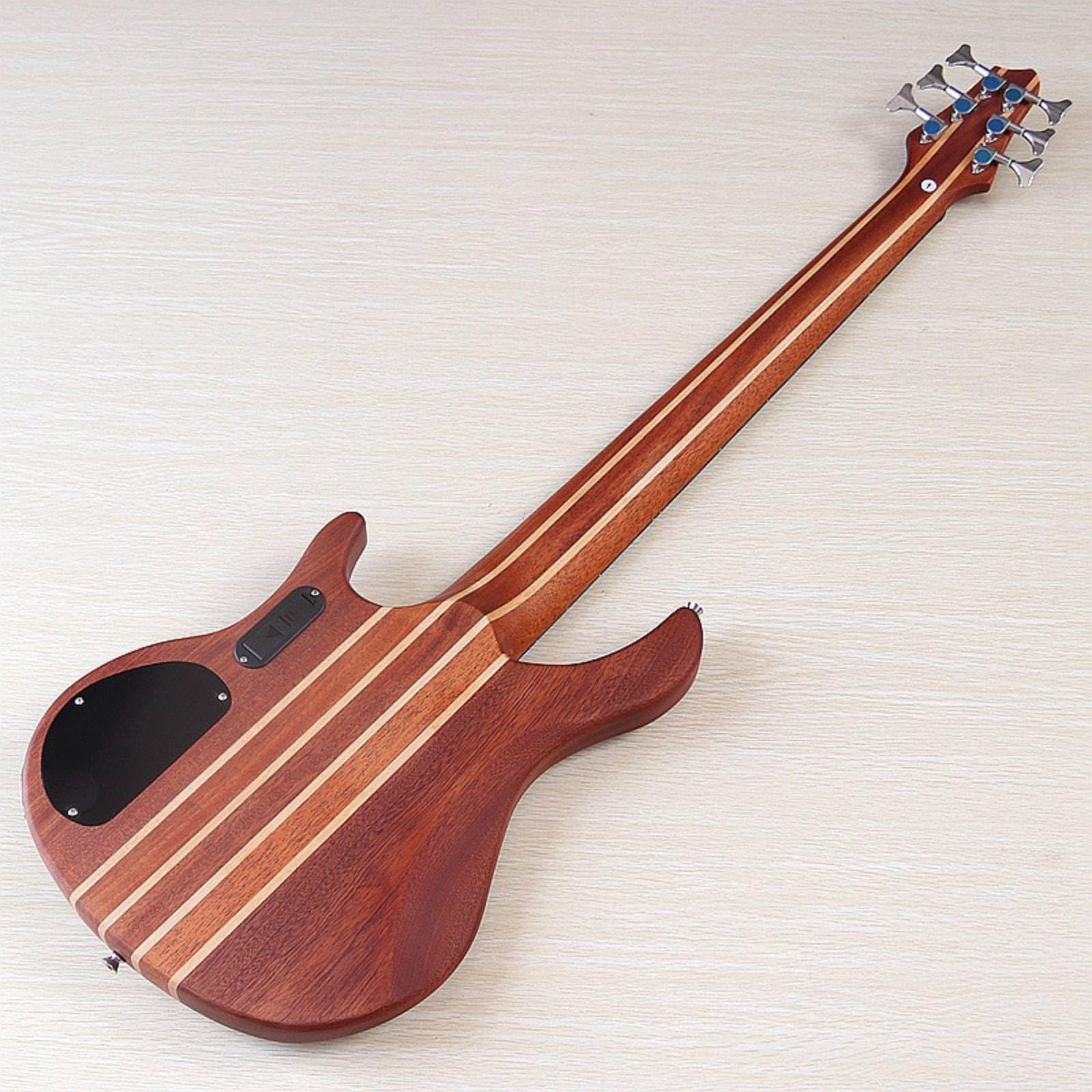Basso Elettrico Sei Corde Basso Chitarra Strumento Strumenti con Struttura Unipezzo in Legno Tastiera Scura con Tasti Due Pickup E Ponte Cromato Adatto per Prove Registrazione in Studio Palco