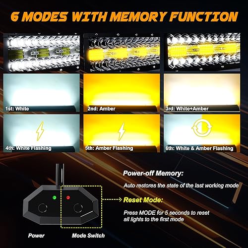 Miniatura 3 de ASLONG Barra de luz LED curvada de 32 pulgadas y 180 W, estroboscópica intermitente blancaámbar con seis modos de luz de conducción combinada de