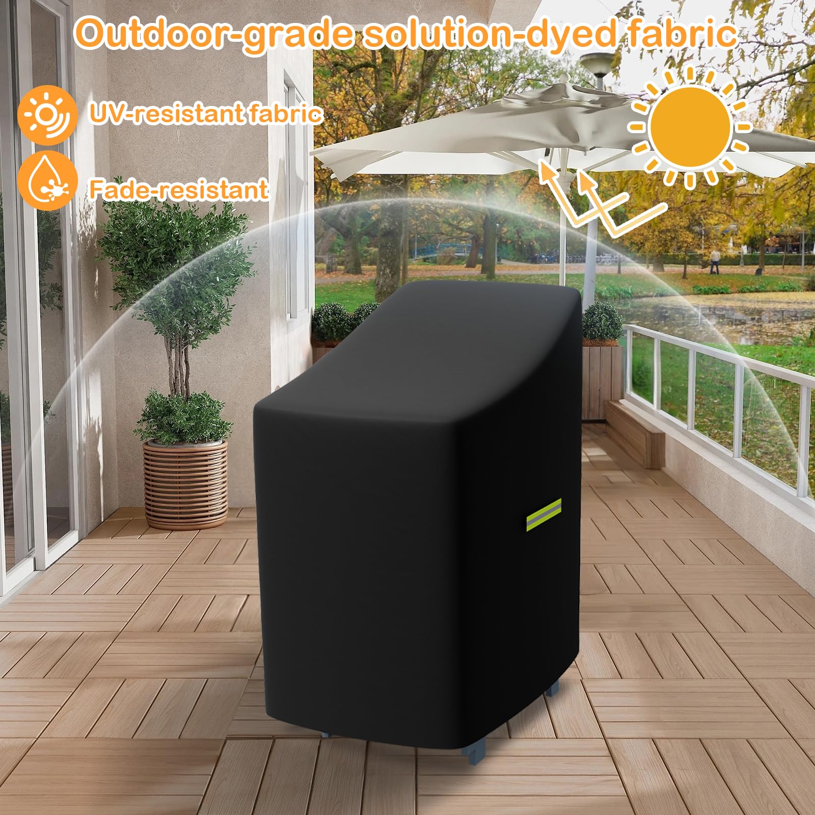 2Pcs Gartenstühle Abdeckung, 210D Schutzhülle für Stapelstühle 65×85×114 cm (H) – Abdeckhaube für Gartensessel Wetterfest, für Terrasse, Balkon und Garten
