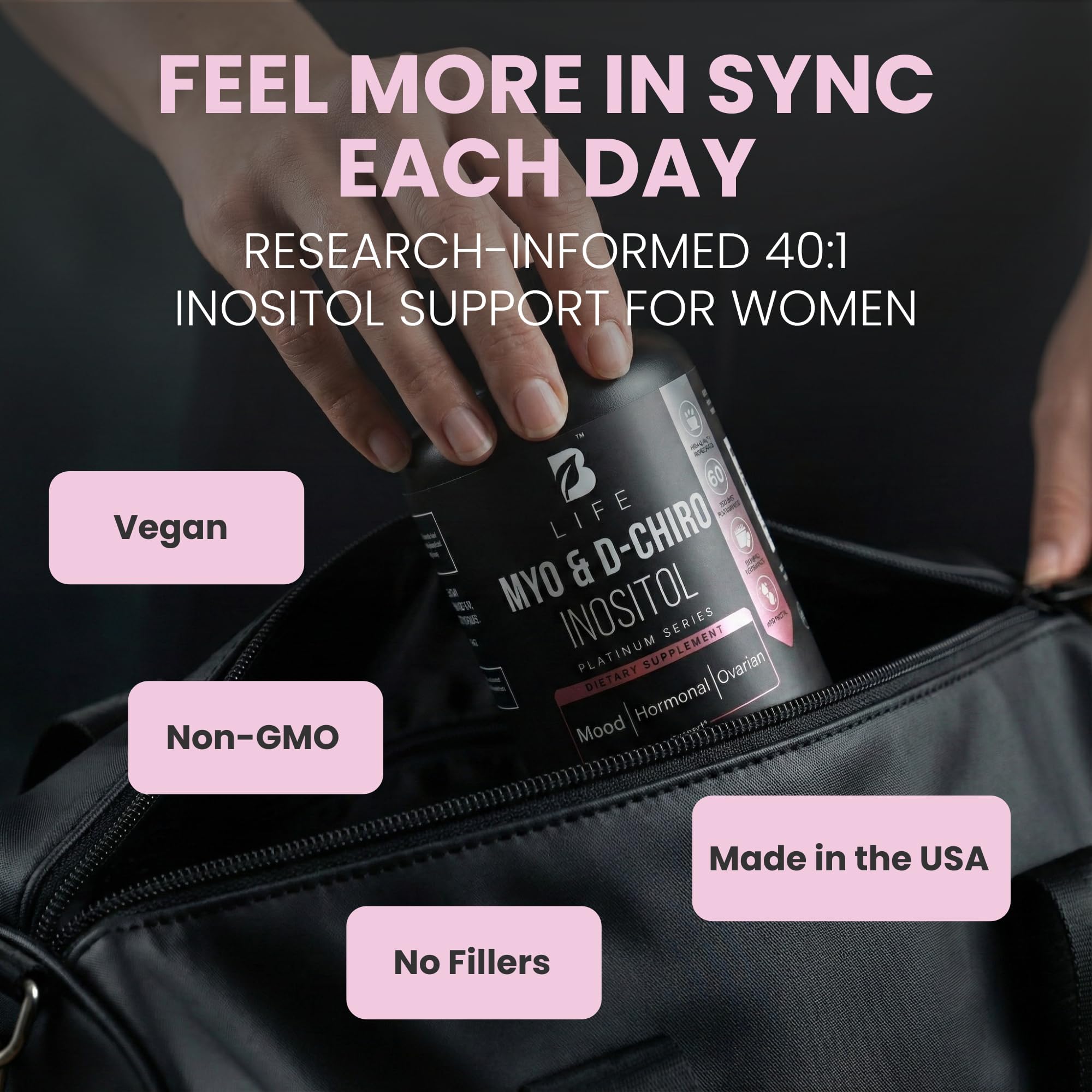 B Life Company Myo-Inositol & D-Chiro Inositol 40:1 | Hormone Balance for Women Support | Inositol Supplement for Women | Vitamin B8 | 120 Caps — Amazon image 2