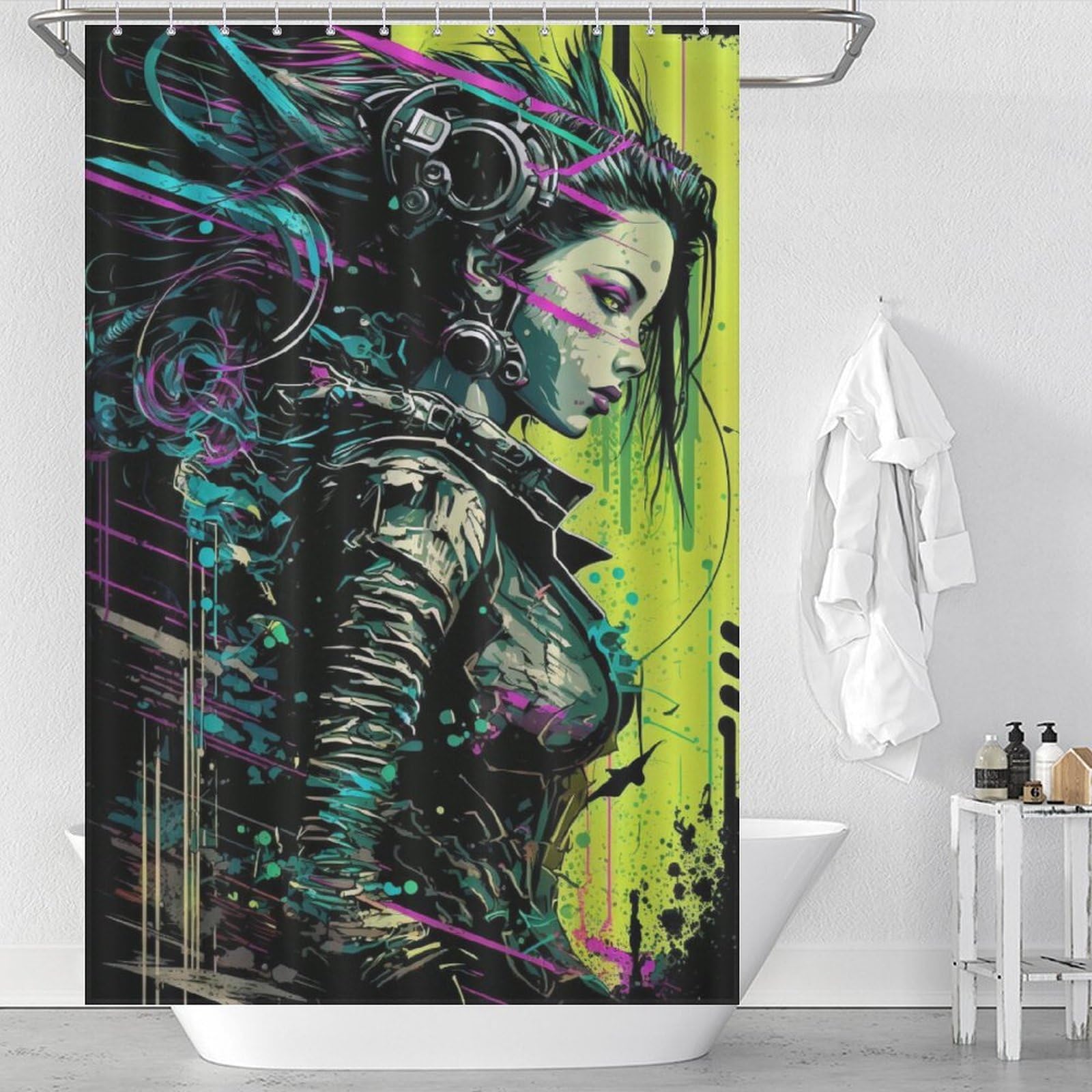 Rideau de douche lavable en polyester imperméable 122x183cm avec 12 crochets inclus