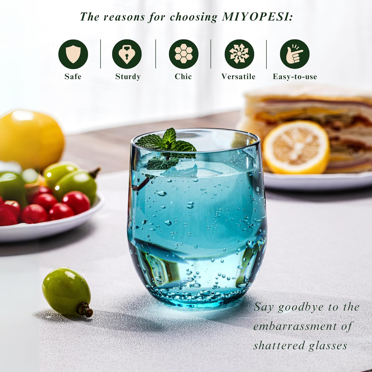 14oz Colorful Thick Stemless Wines Cups (Set of 6), Shatter-Proof Acrylic Old-fashioned Glasses, Reusable Plastic Bar Glasses, BPA-Free, Dishwasher-Safe - Image 2