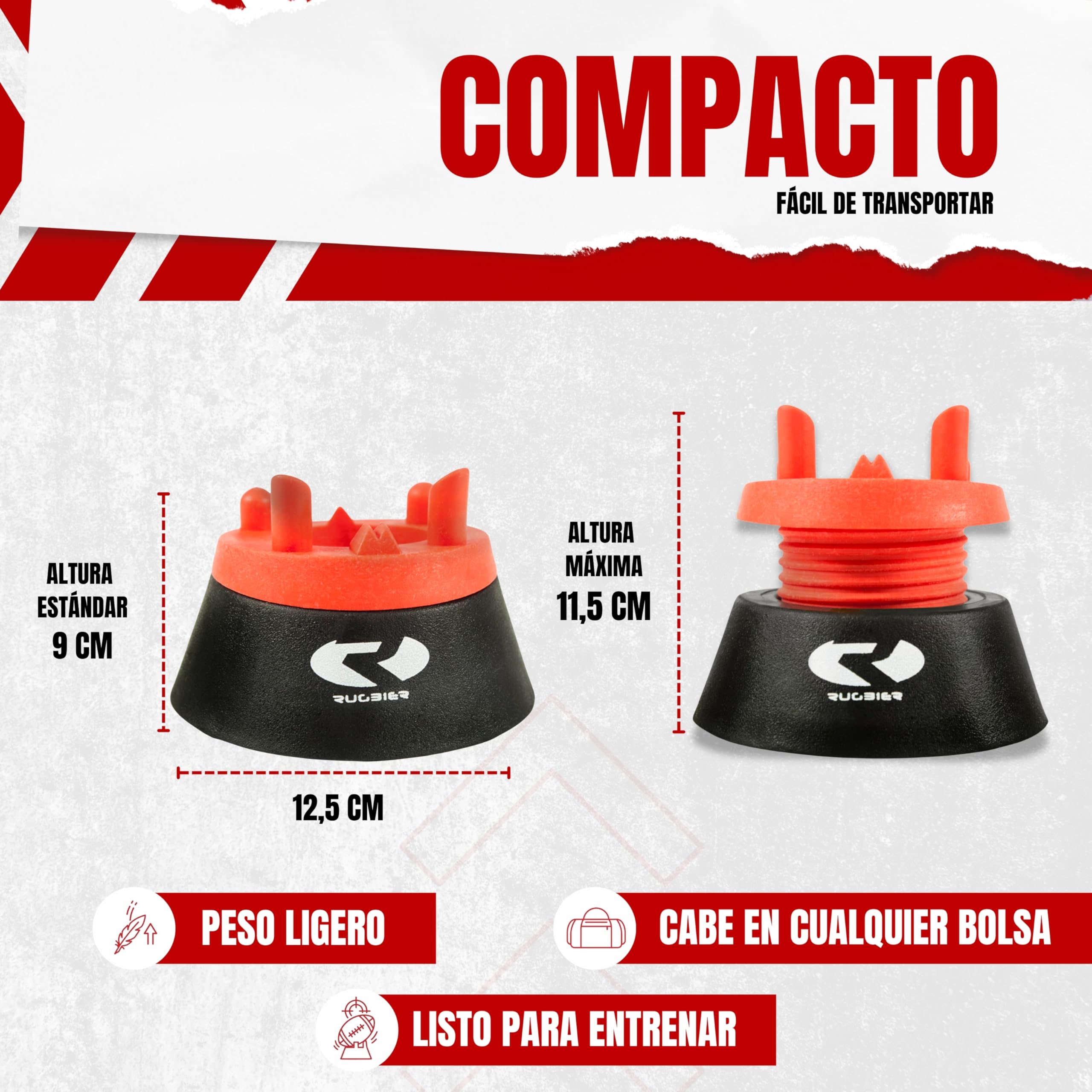 tee de Rugby Ajustable Profesional – Kicking tee Altura Regulable Patadas y Conversiones – Soporte Balón Rugby Alta Estabilidad – Accesorio Rugby Entrenamiento y Competición – Rojo/Negro