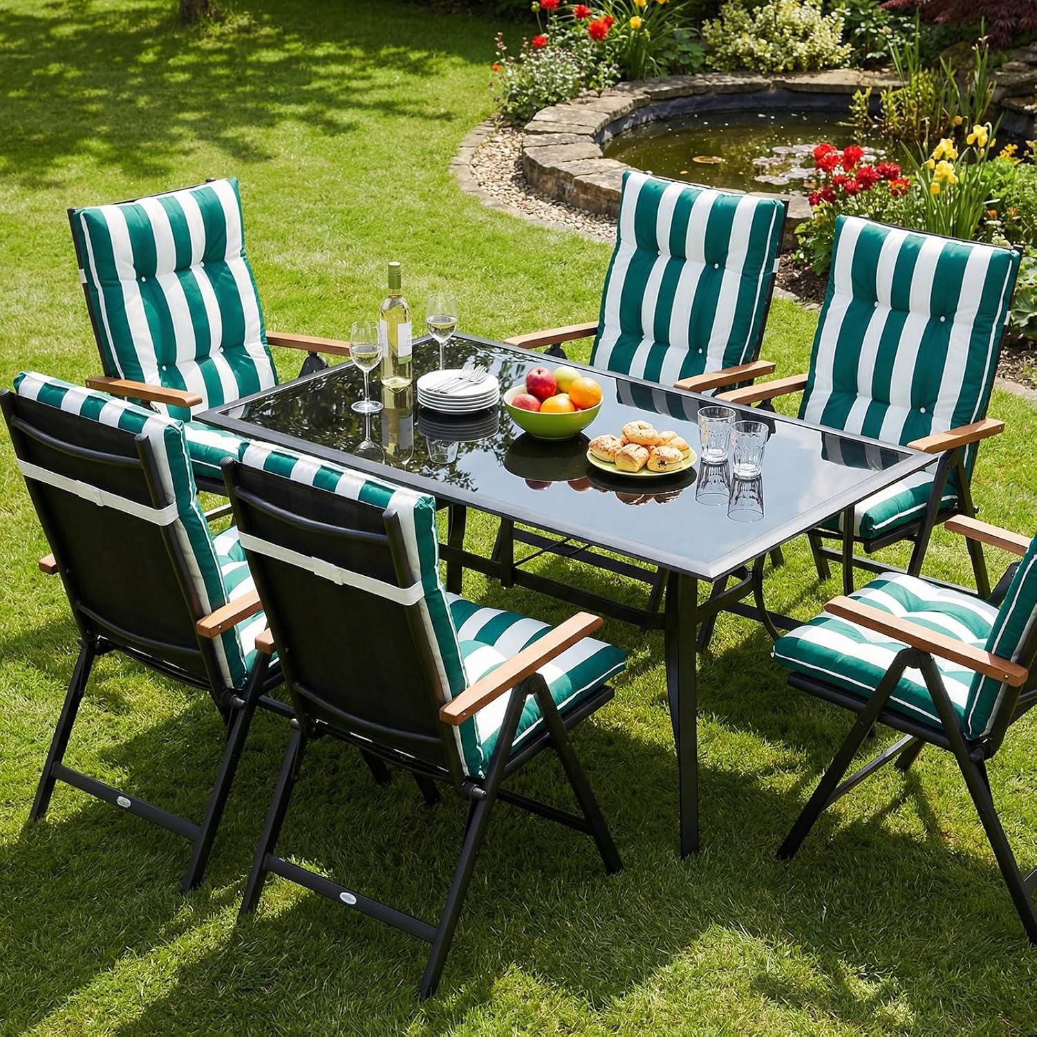 Hoteam 4 Set Green and White Striped Patio Chair Cushions Outdoor High Chair Cushion Sunscreen Resistant 20 x 40 Inch Set of 6 or 4 Waterproof Outside Patio Seat Rocking for Furniture Thickened Pad
