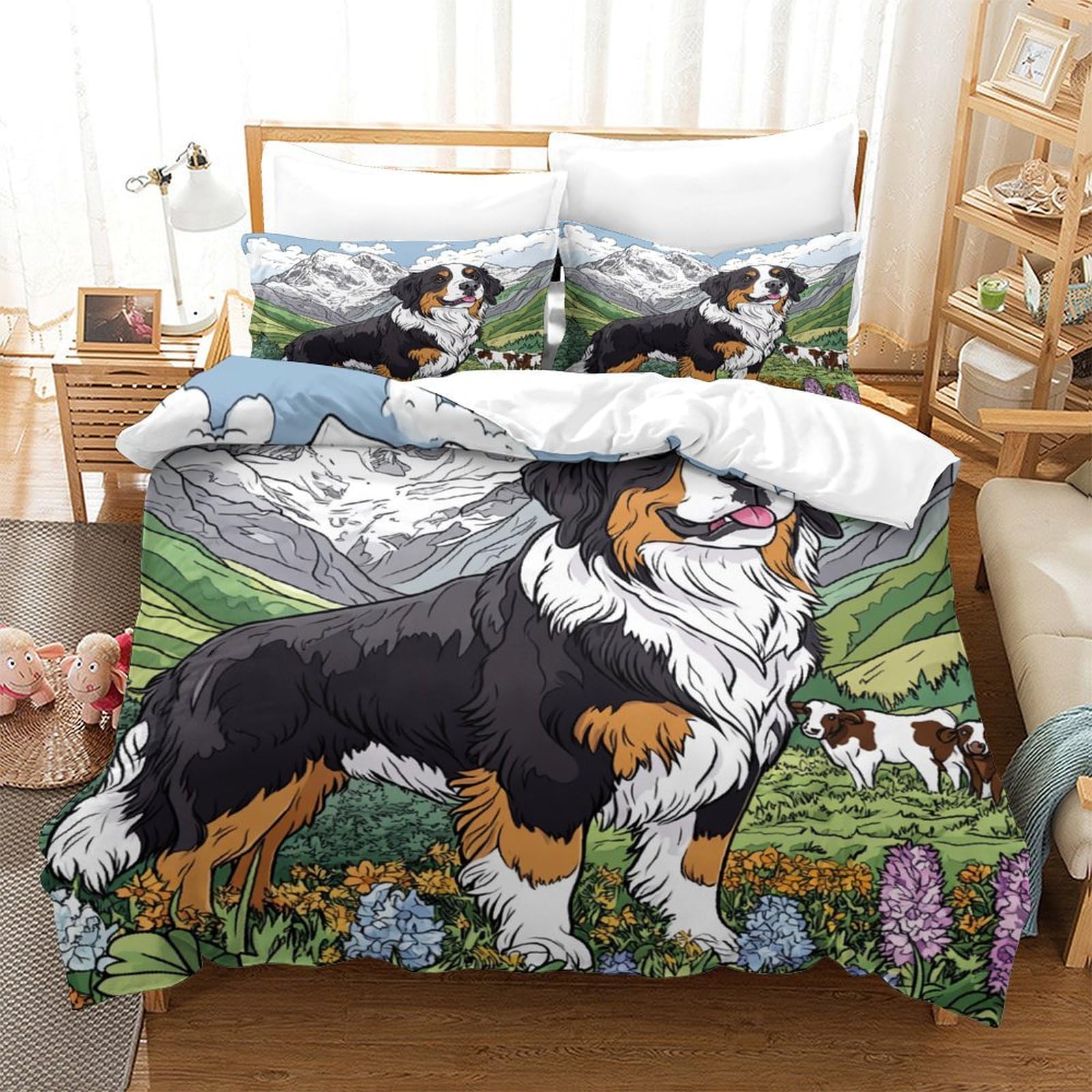 Housse de couette Beagle 140x200 parure linge de lit microfibre 3 pièces single