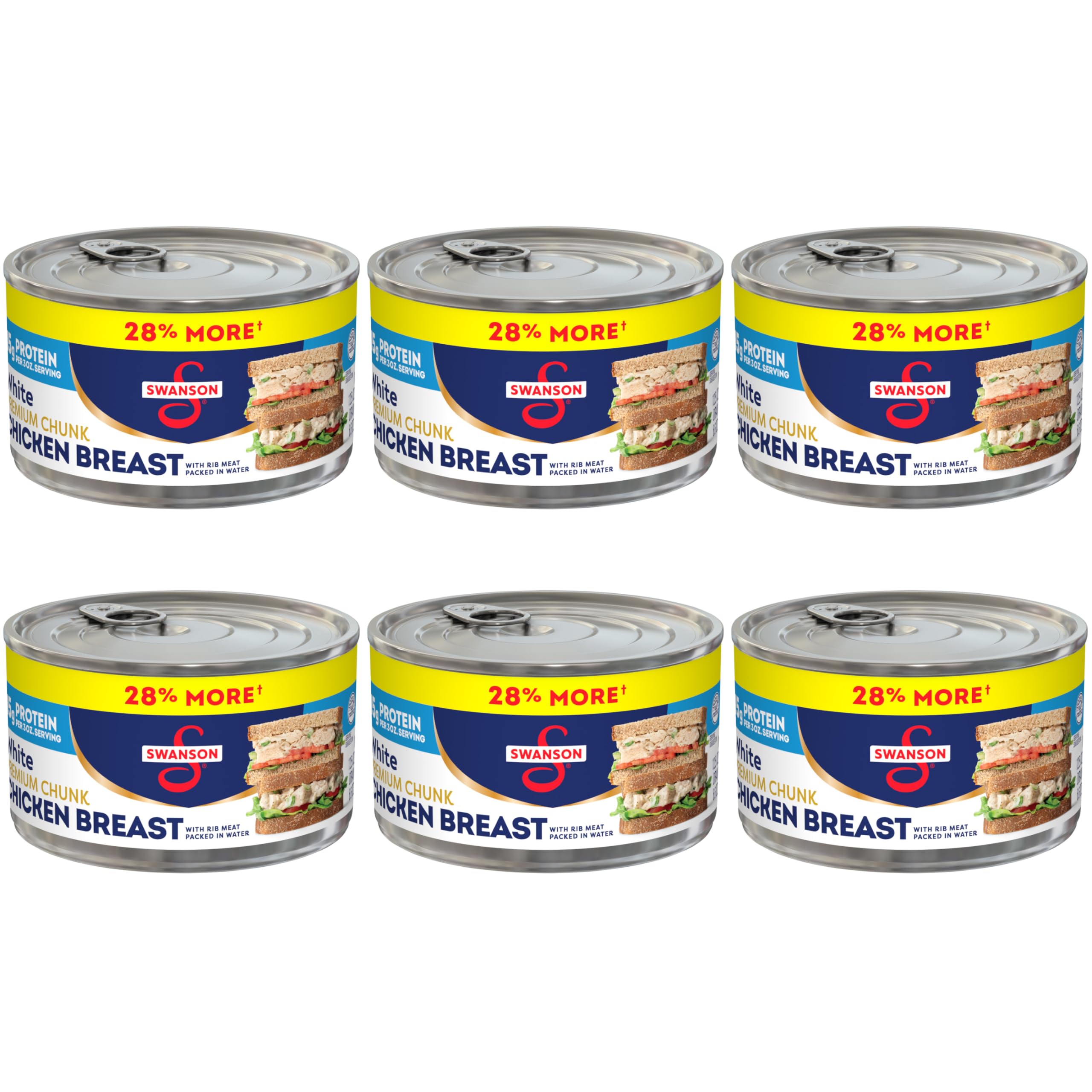 Swanson White Premium Chunk Canned Chicken Breast in Water, 12.5 OZ Can (Pack of 6) White Premium Chunk Chicken Breast 12.5 Ounce (Pack of 6)