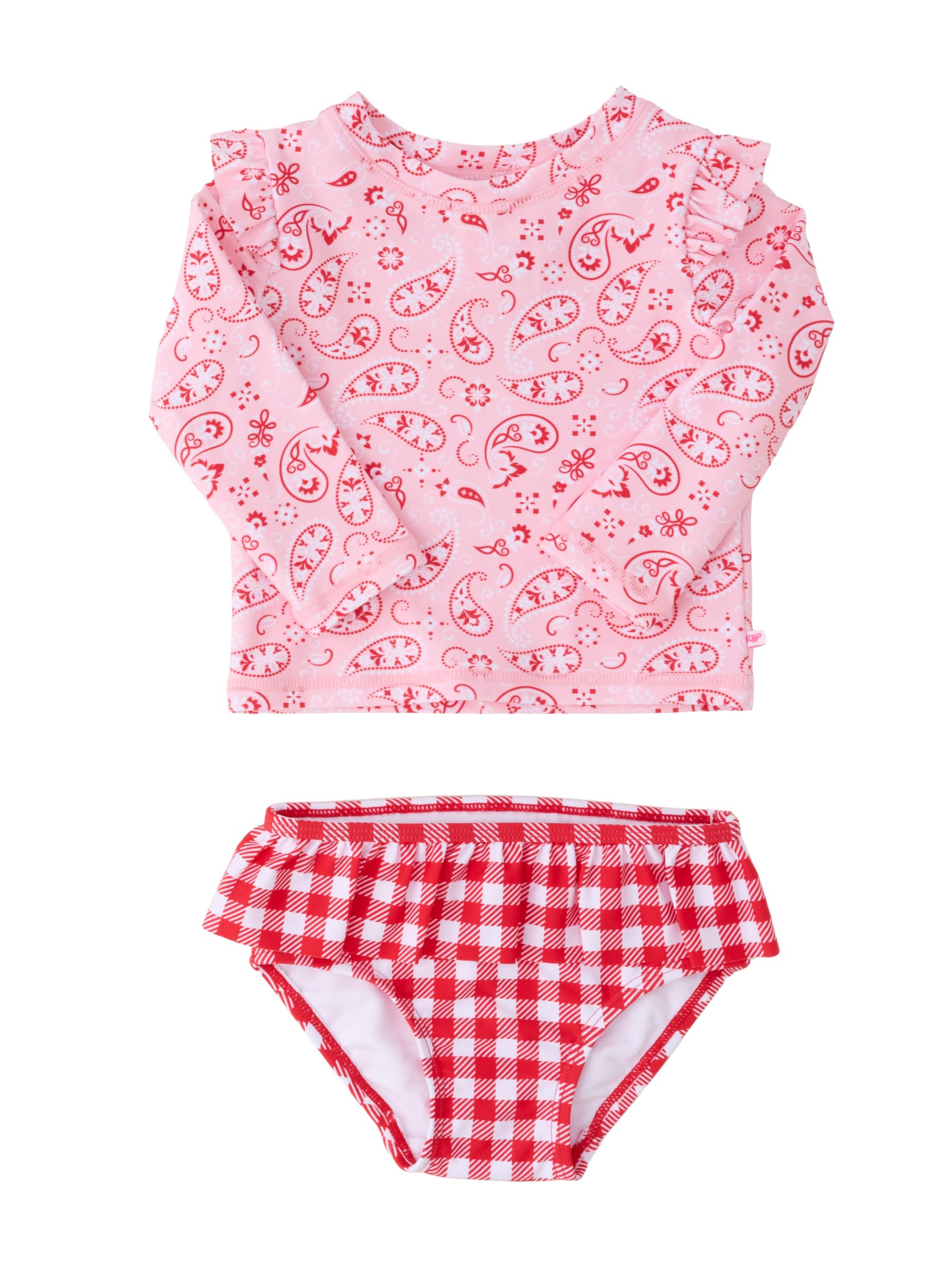RuffleButts Baby Girls Modern Skirted Rash Guard Bikini - UPF 50+ Sun Protection Swimsuit