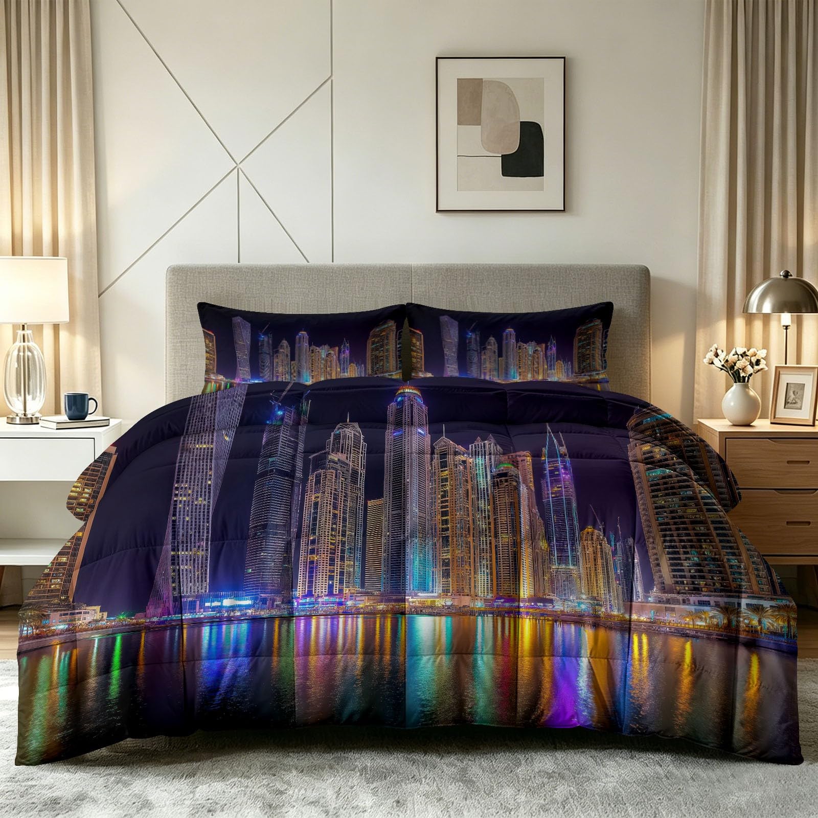 Edredón de ciudad para habitaciones modernas juego de cama transpirable