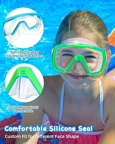 Miniatura 2 de Freela Gafas de natación para niños con cubierta de nariz para 6 a 16 años, paquete de 2 máscaras de natación de visión amplia, antiniebla, sin