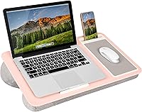 Vista 8 de LapGear Home Office Pro - Escritorio de regazo con reposa muñecas, alfombrilla para mouse y soporte para teléfono, madera de roble, se adapta a
