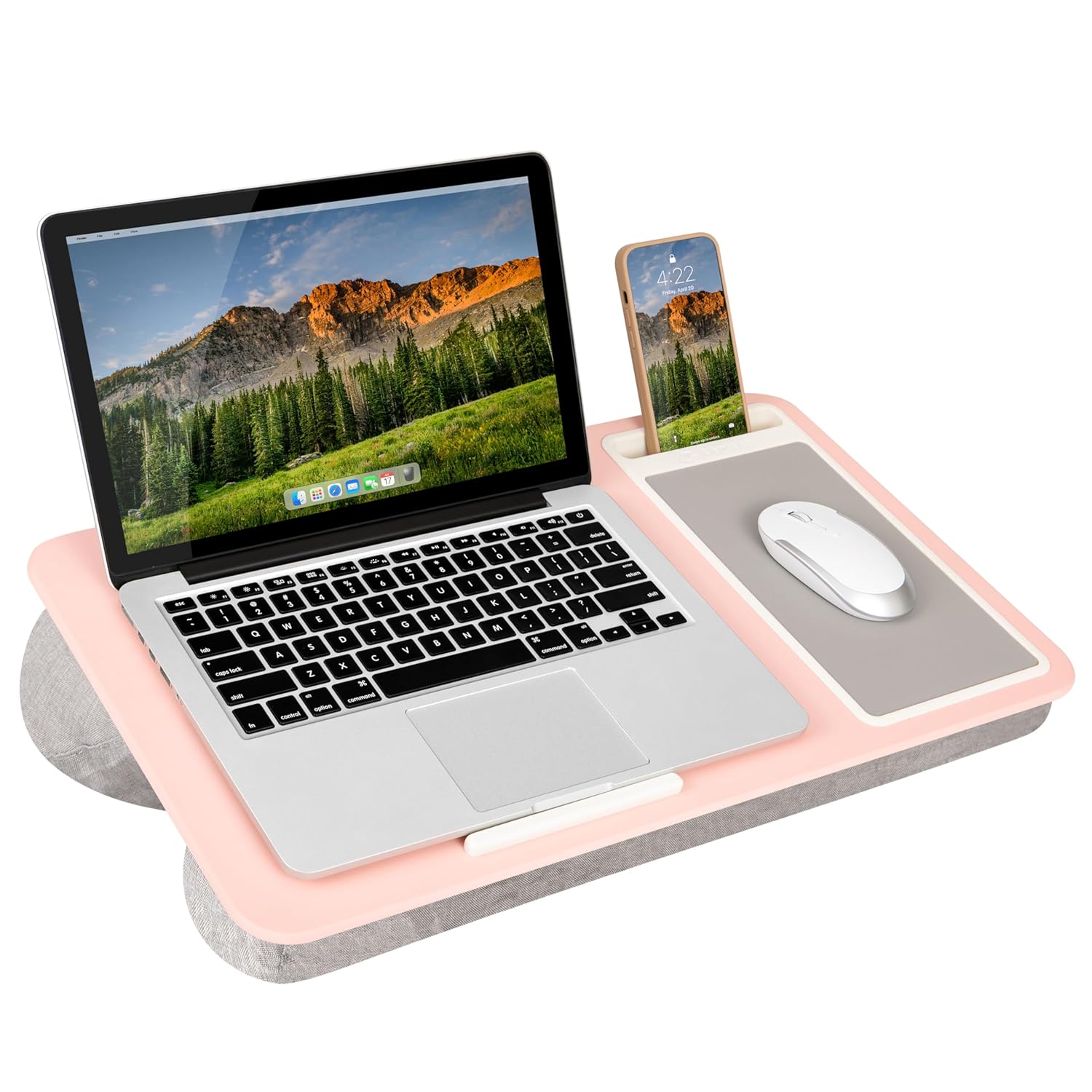 LAPGEAR Home Office Lap Desk with Device Ledge Mouse Pad and Phone Holder - Pink - Fits up