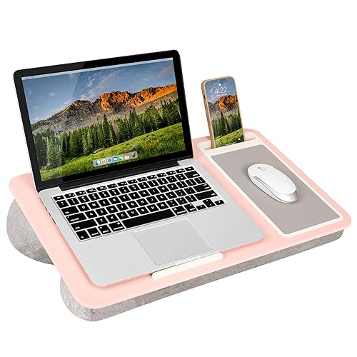 LAPGEAR Home Office Lap Desk with Device Ledge, Mouse Pad, and Phone Holder - Pink - Fits up to 15.6 Inch Laptops - Style No. 91584 - Blush Pink - Home Office