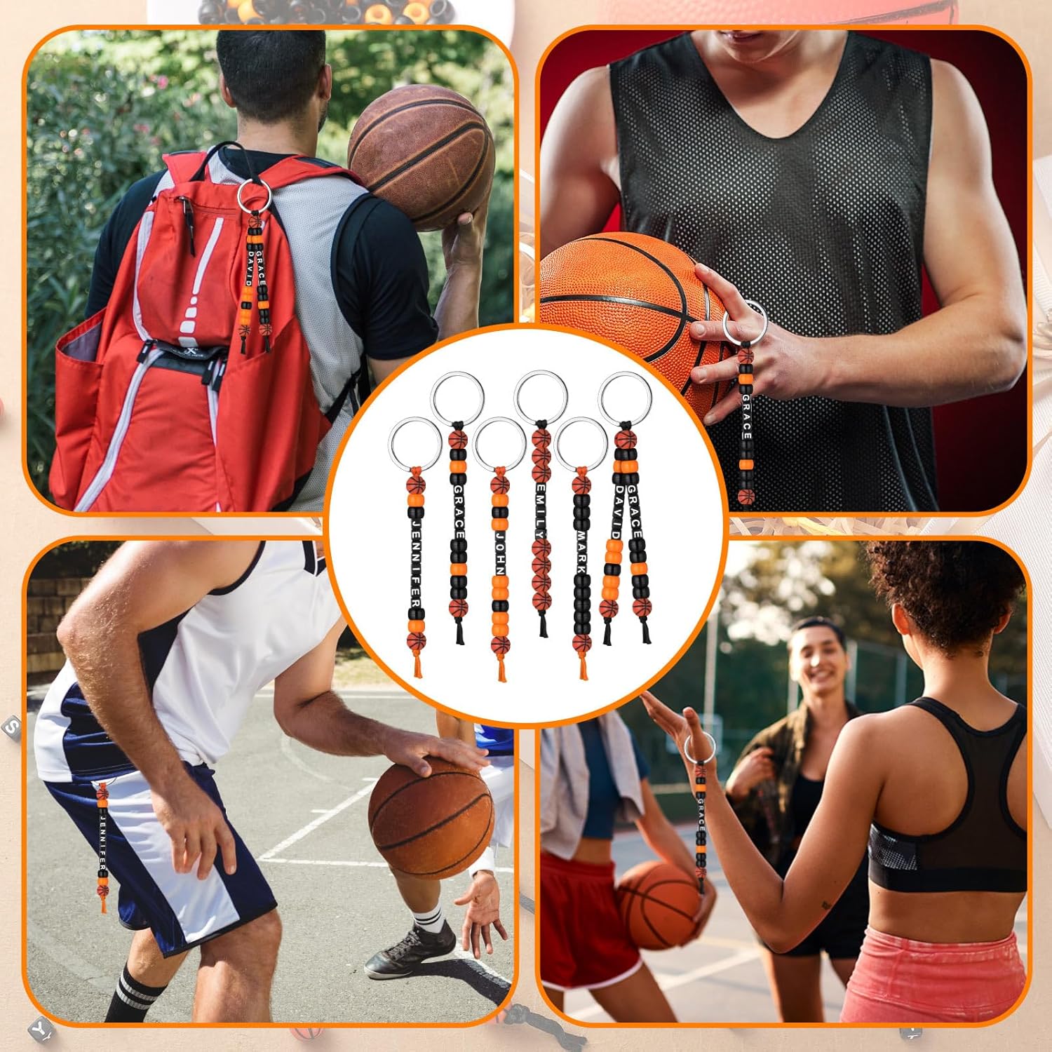 Landical 564 Pcs Basketball Keychain Making Kit DIY Basketball Bead Key Chain Set Craft Adjustable Sport Letter Bead Sport Theme Party Favor Gift Accessory Holiday Decoration for Adult(Vintage Color) - Image 5