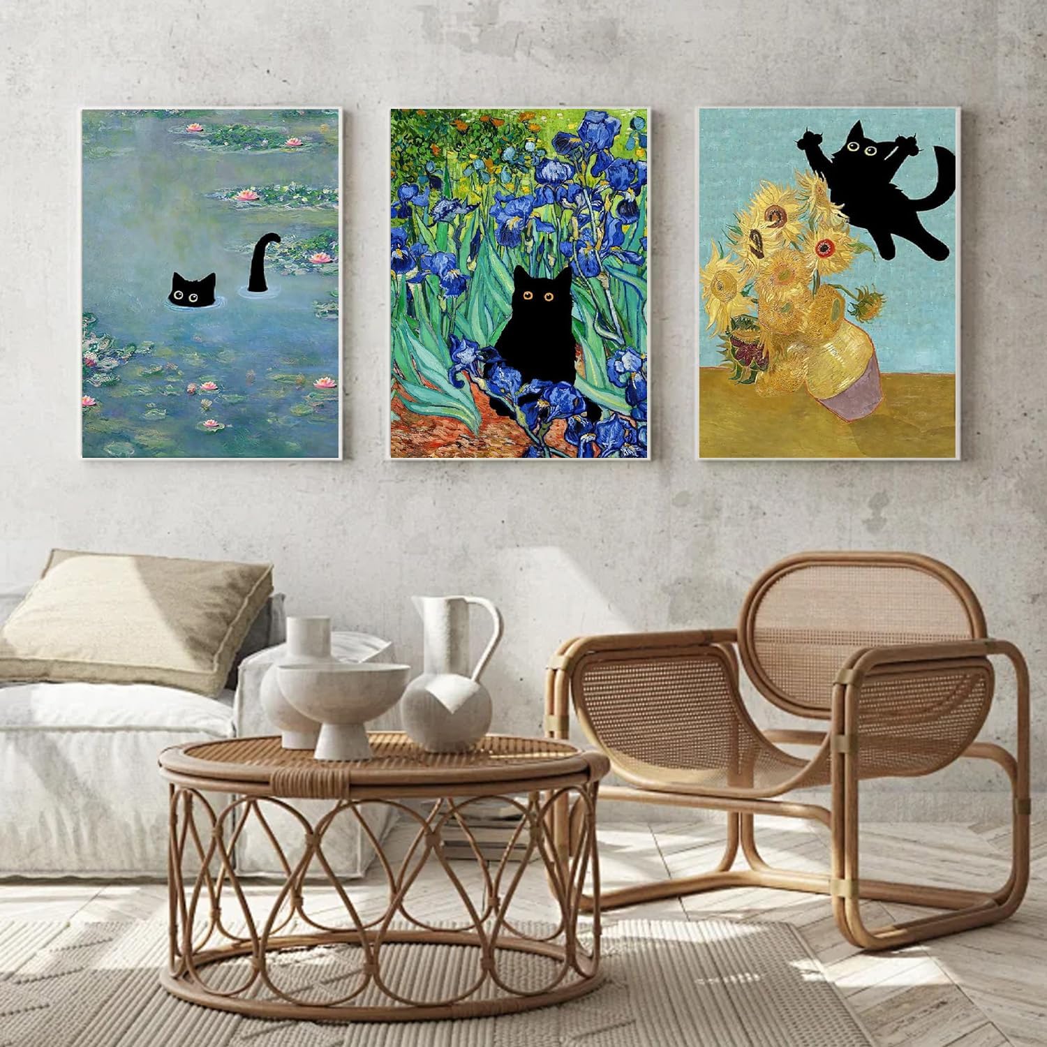 3 Pack Black Cat Diamond Art Kits for Adults, Diamond Painting Kits for Beginner, 5D Funny Animal DIY Van Gogh Diamond Dots Full Drill Crafts for Gem Art Dot Art Home Wall Decor for Teens 12x16 in