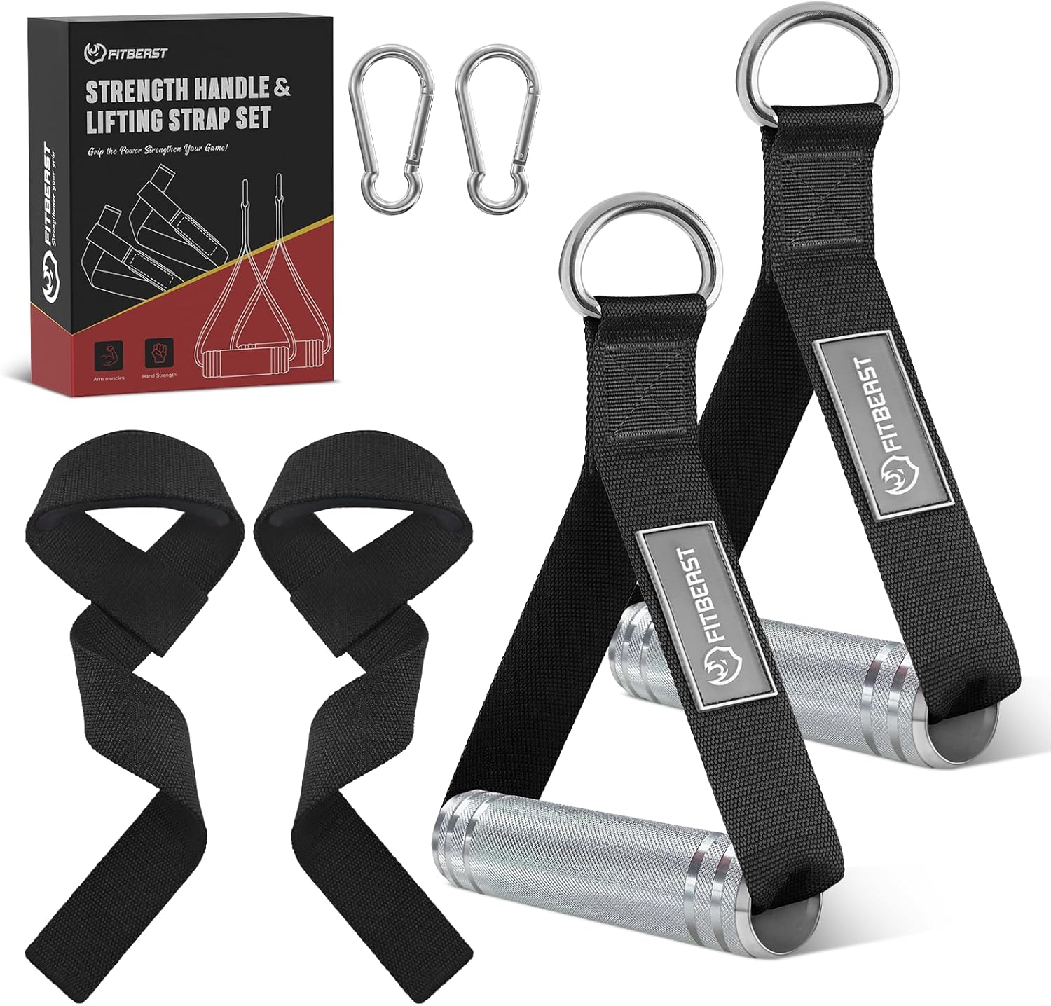 FitBeast Aluminum Alloy Exercise Handle & Lifting Straps Set – Gym Handles for Cables Machine with Thick D Buckle, Stable Grip, Ideal for Home Gyms, Fitness Centers, Strength Training for Men & Women