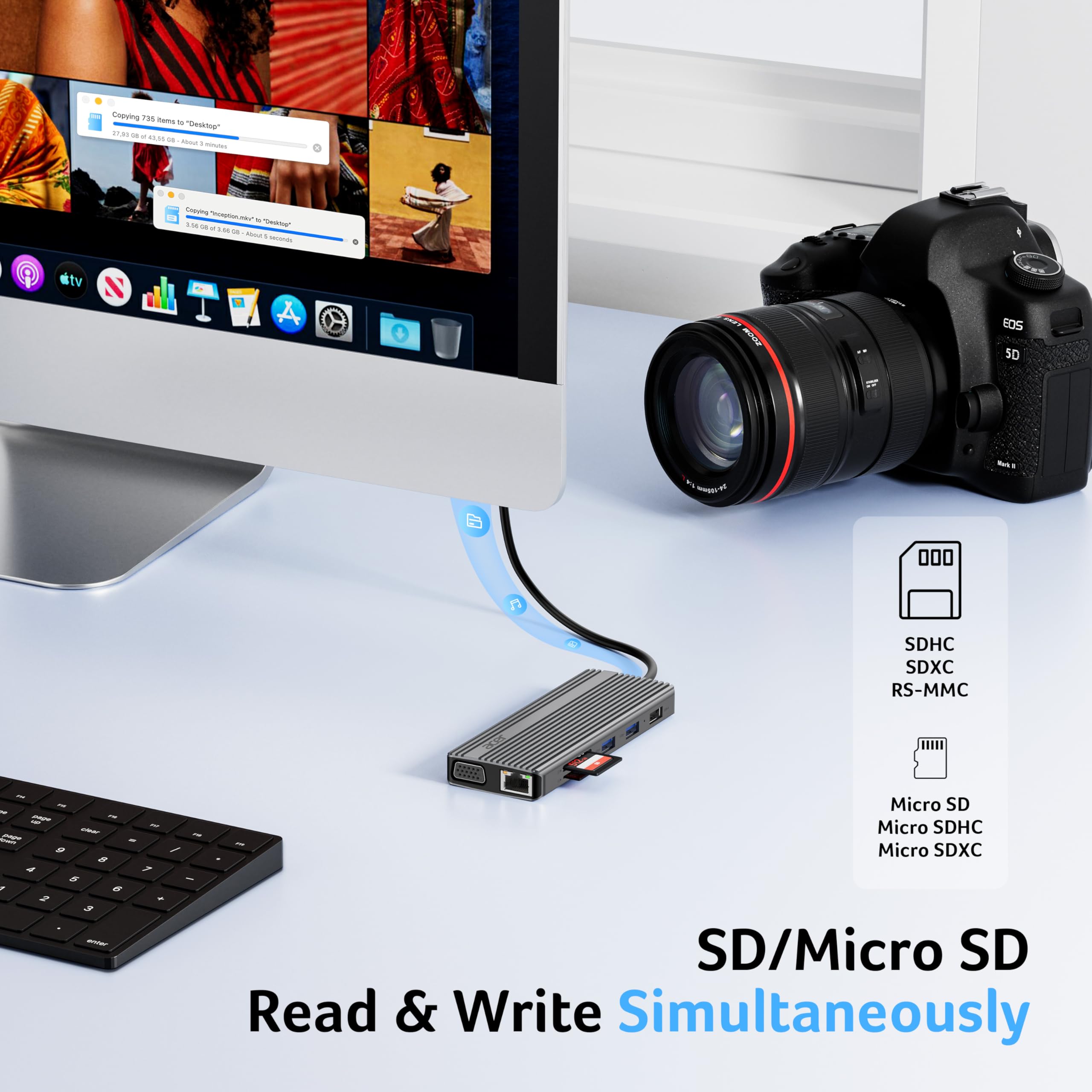 Acer Hub USB-C11 in 1 HDMI 4K@60 Hz, VGA 1080P, 2 porte USB-C 10 Gbps | Ethernet 1000 Mbps, 2 porte USB-A 5 Gbps, porta PD 100 W, scheda SD/TF, USB C Docking Station per PC e desktop