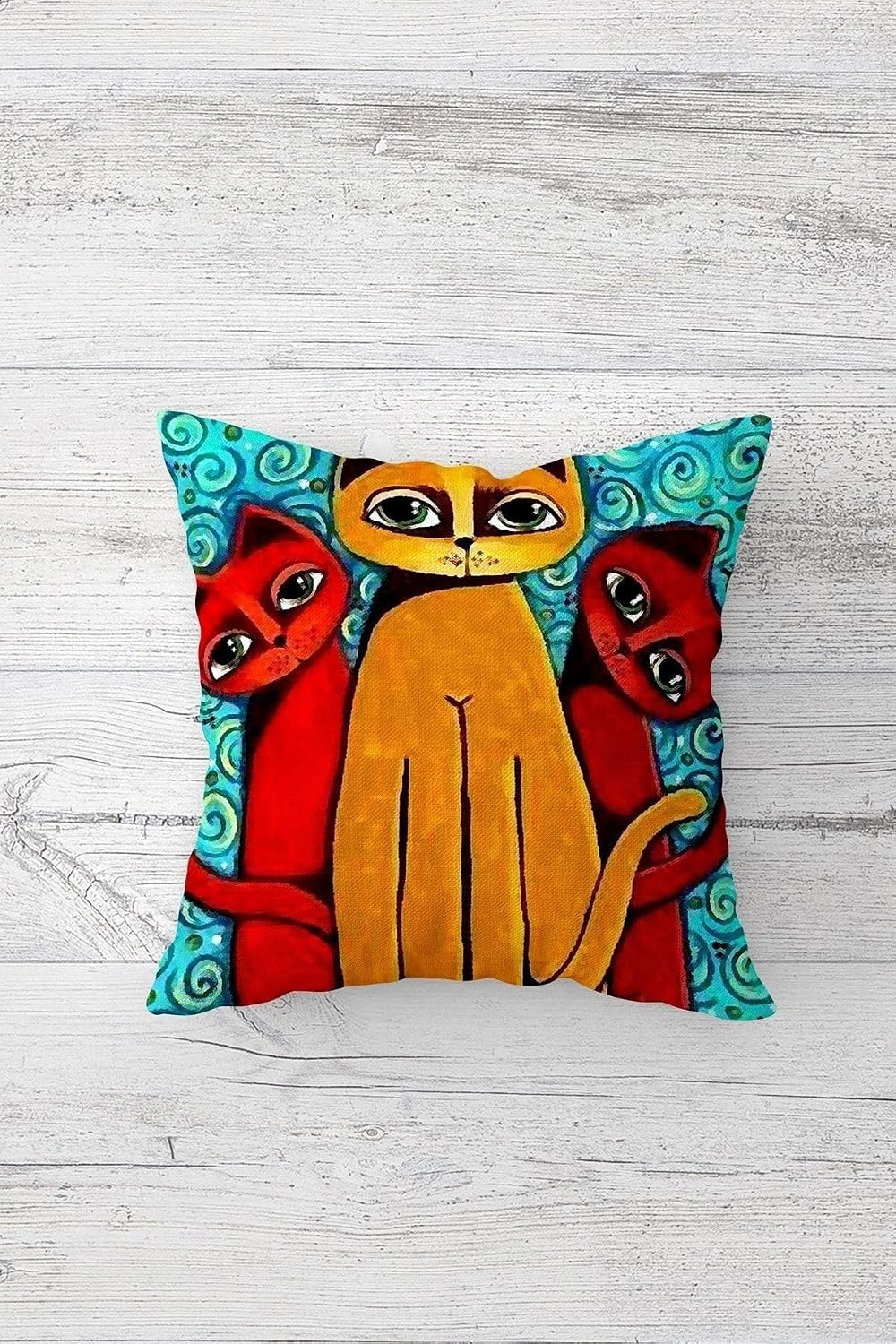 Pelangi Sevimli Kediçik Desenli Çift Tarafı Baskılı Gizli Fermuarlı Yastık Kılıfı Kırlent Koltuk Yastık Kılı, mavi-sarı 45 x 45