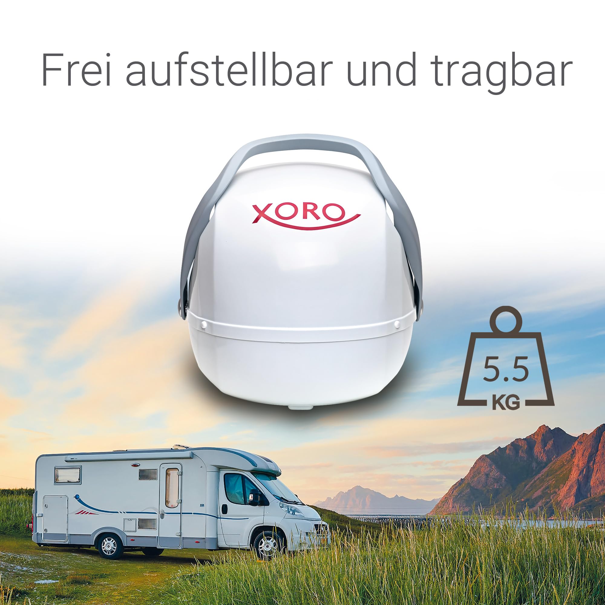 XORO MPA 38 - Vollautomatische Ausrichtung auf den Satelliten per Knopfdruck, Twin LNB, 4 Satelliten vorinstalliert, inkl. Steuerteil, Kabel und Zubehör | Sofort einsatzbereit, automatische Ausrichtung per Knopfdruck, inkl. Steuergerät, Kabel & Zubehör –
