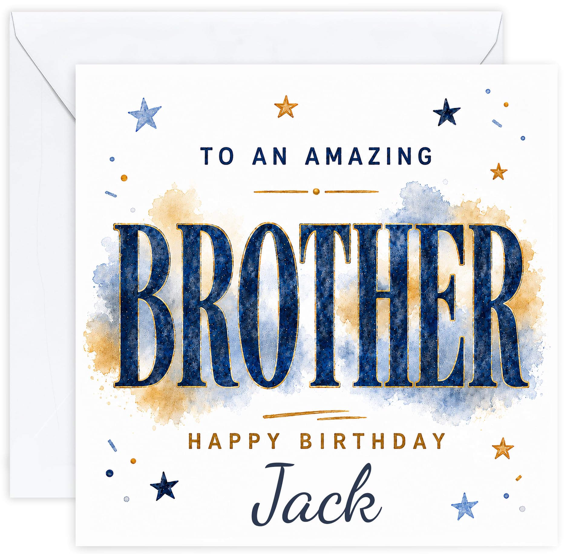 Personalised Birthday Card for Brother | To An Amazing Brother Navy & Gold Star Design | Add His Name | Optional Printed Inside Message (Design 04)