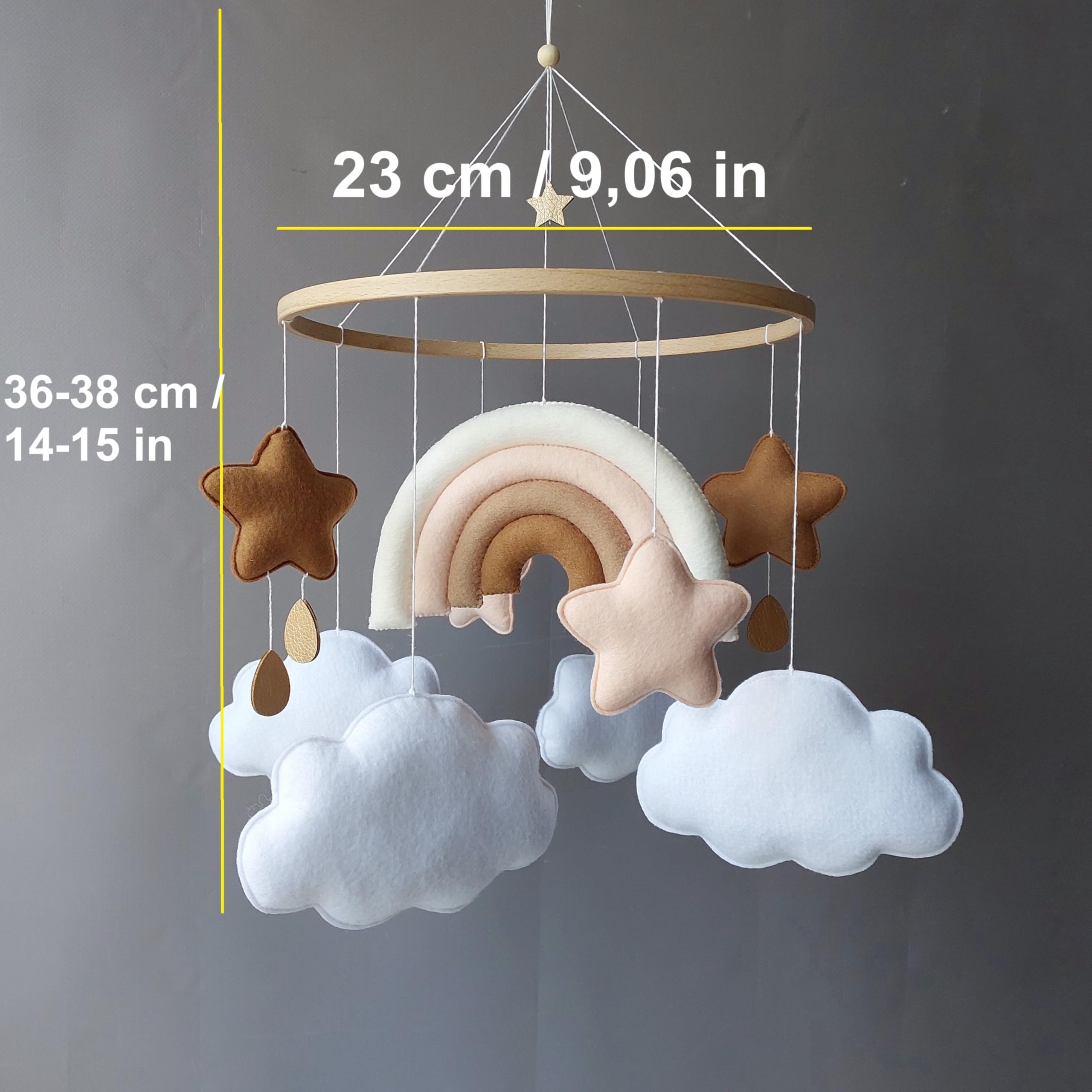 Regenbogen Baby Mobile – Neutrales Filz-Mobile mit Wolken & Sternen – Handgemachte Boho Deko fürs Babyzimmer – Hängemobile fürs Babybett oder die Wiege